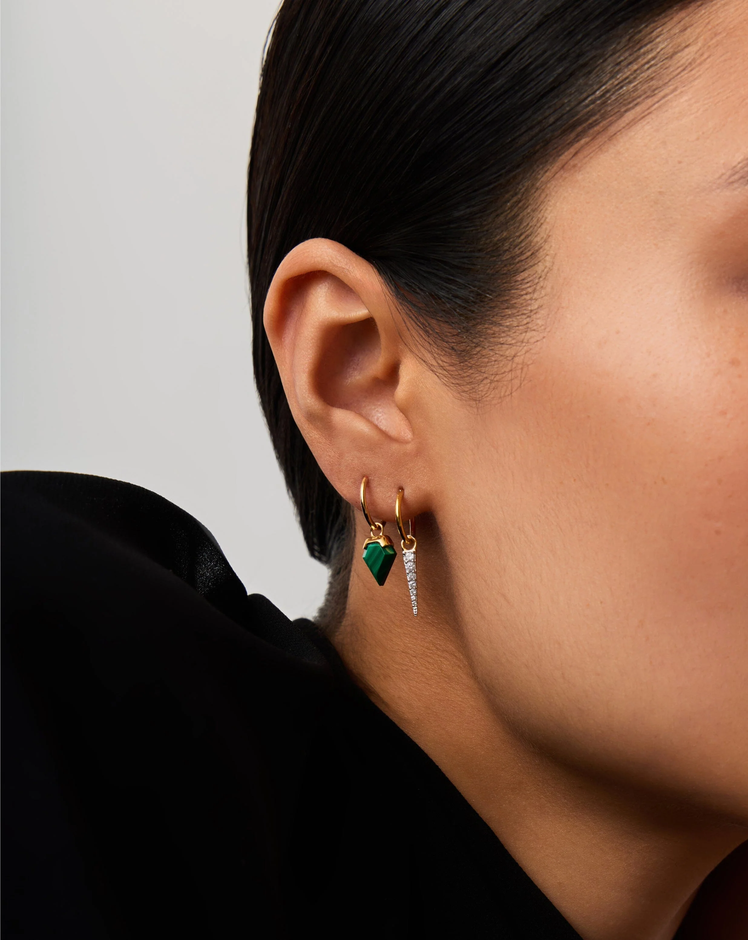 Mini Pave Spike Charm Hoop Earrings | 18k Gold Vermeil/Cubic Zirconia - Image 3