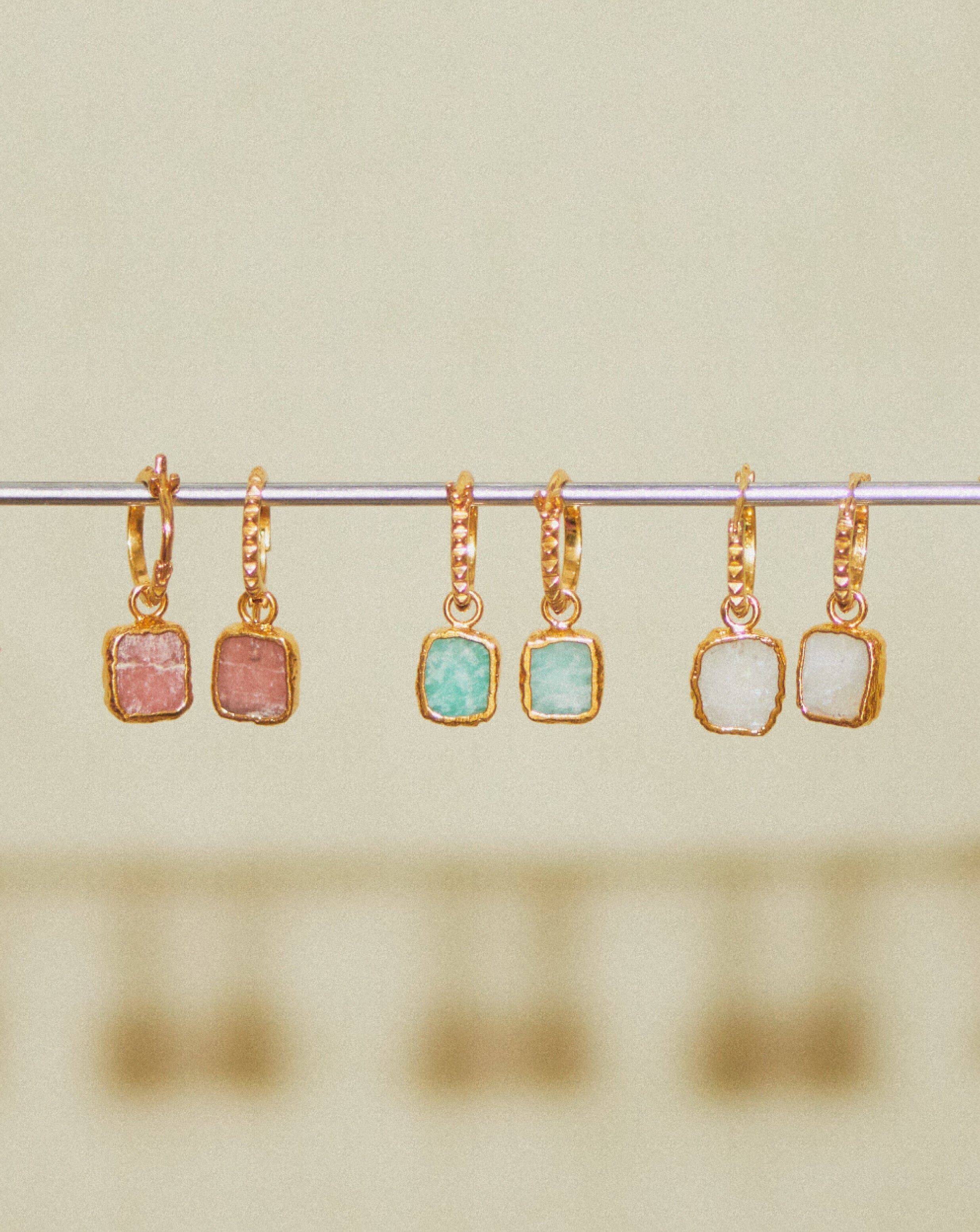 Mini Pyramid Charm Hoop Earrings | 18k Gold Vermeil/Amazonite - Image 4