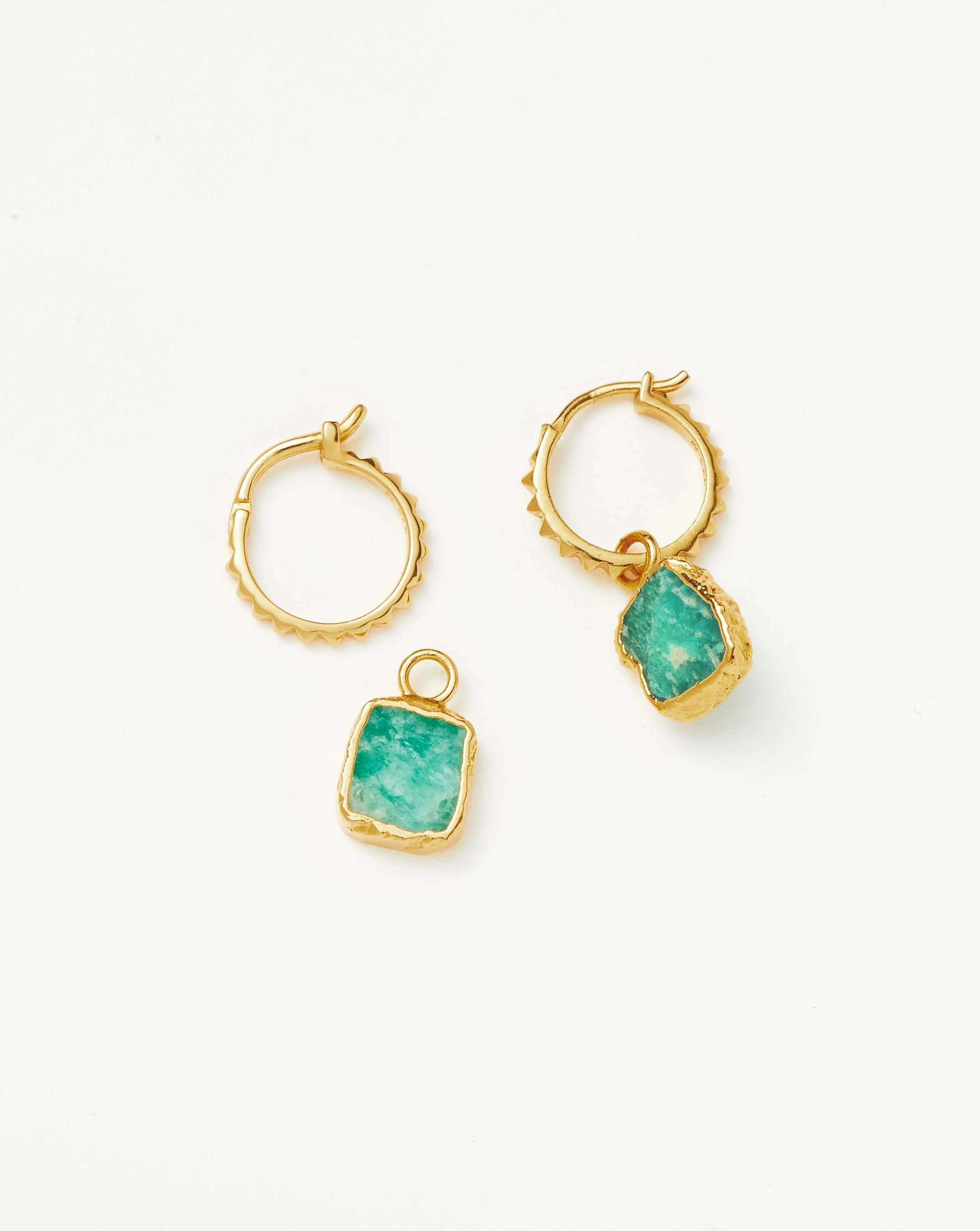Mini Pyramid Charm Hoop Earrings | 18k Gold Vermeil/Amazonite - Image 5