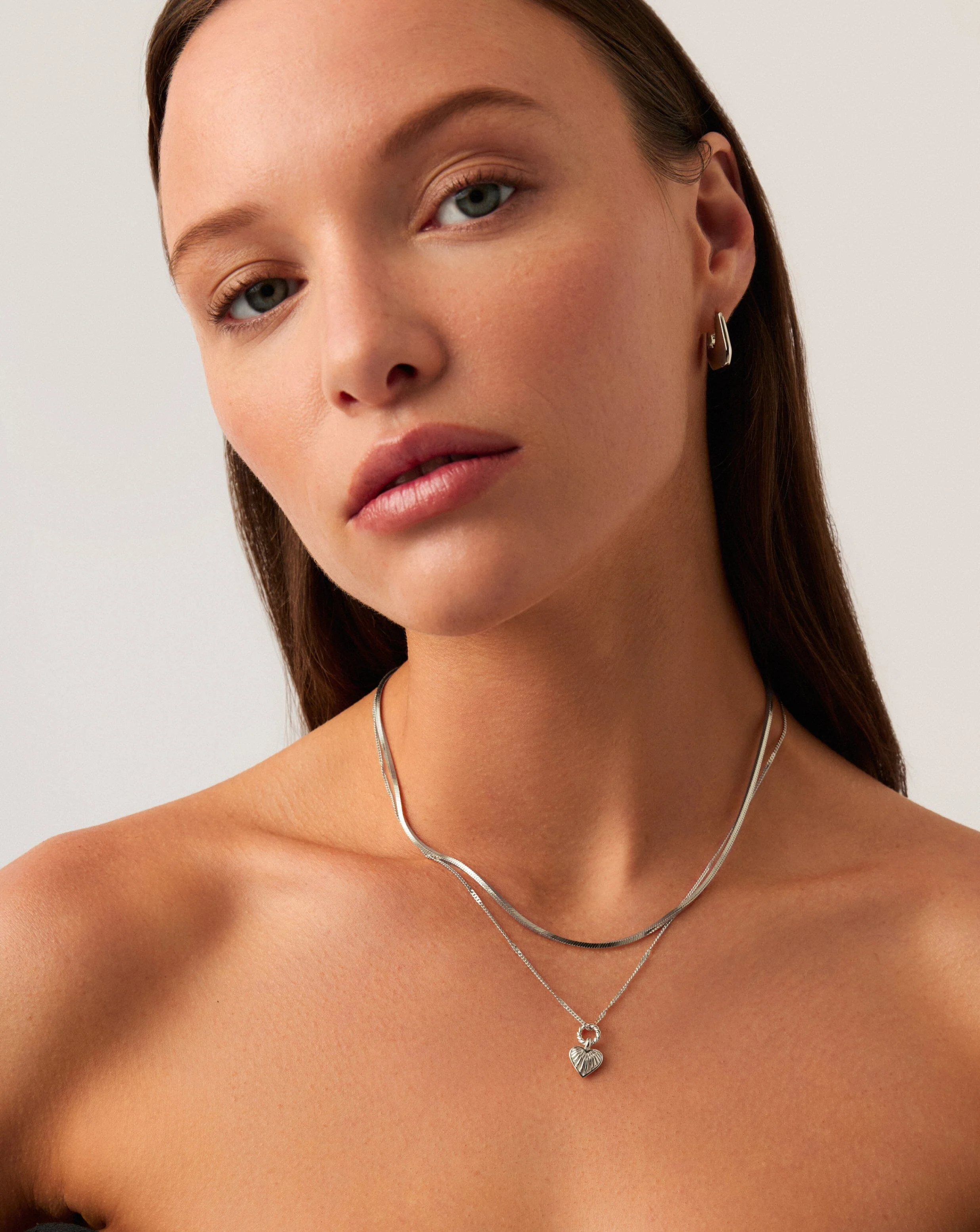 Mini Ridge Heart Charm Pendant Necklace | Sterling Silver - Image 2