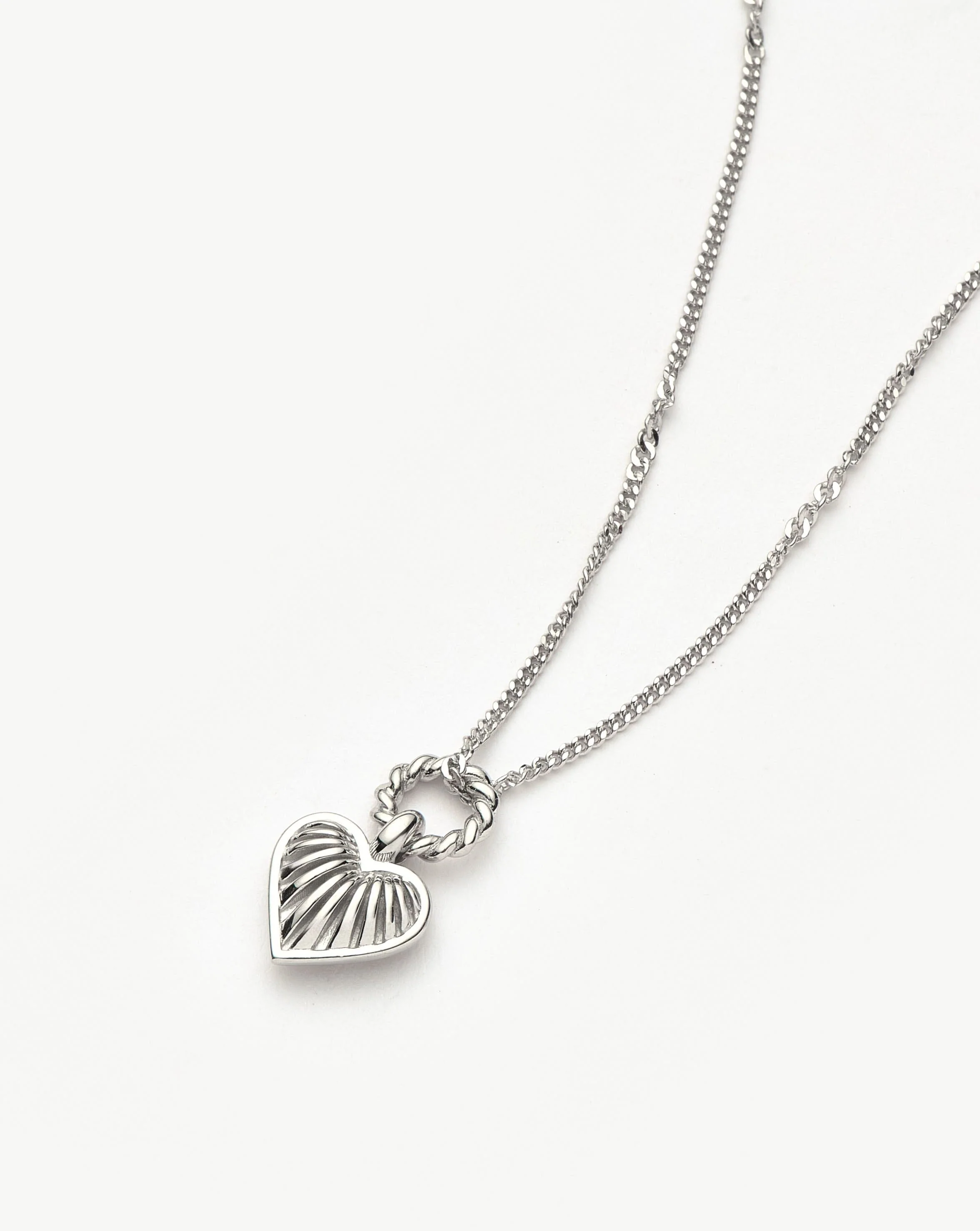 Mini Ridge Heart Charm Pendant Necklace | Sterling Silver - Image 4
