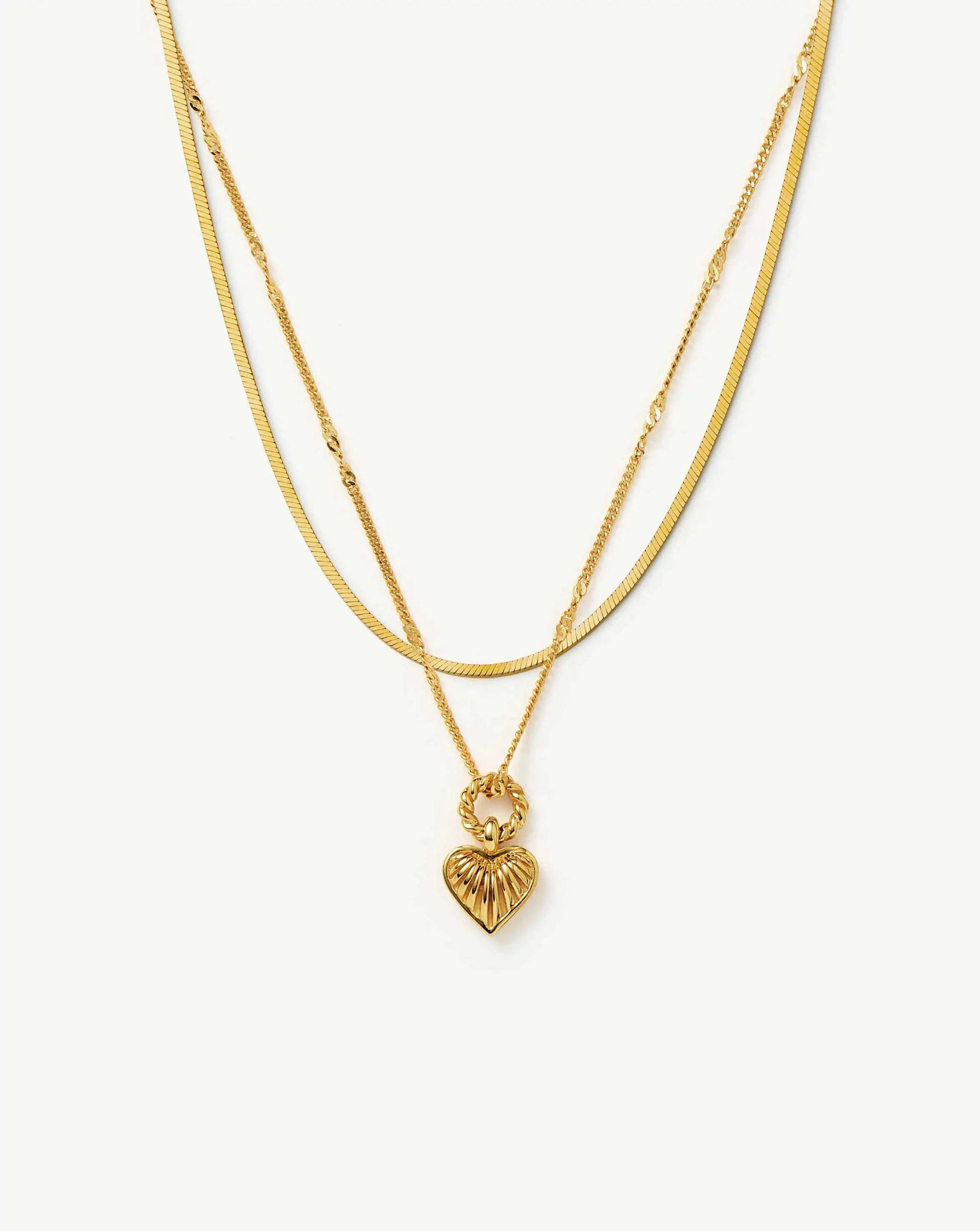 Mini Ridge Heart Chain Necklace Set | 18k Gold Plated