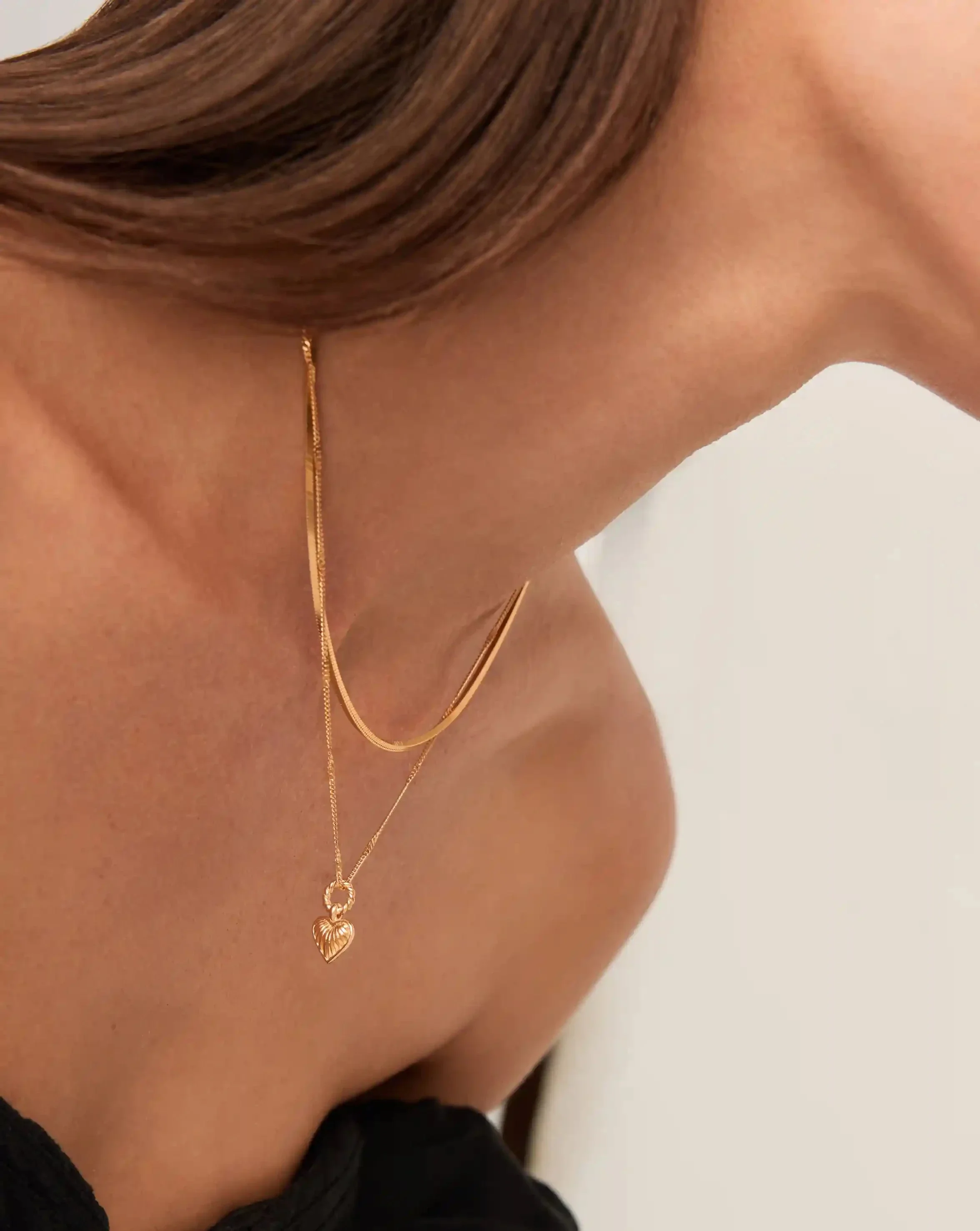 Mini Ridge Heart Chain Necklace Set | 18k Gold Plated - Image 3