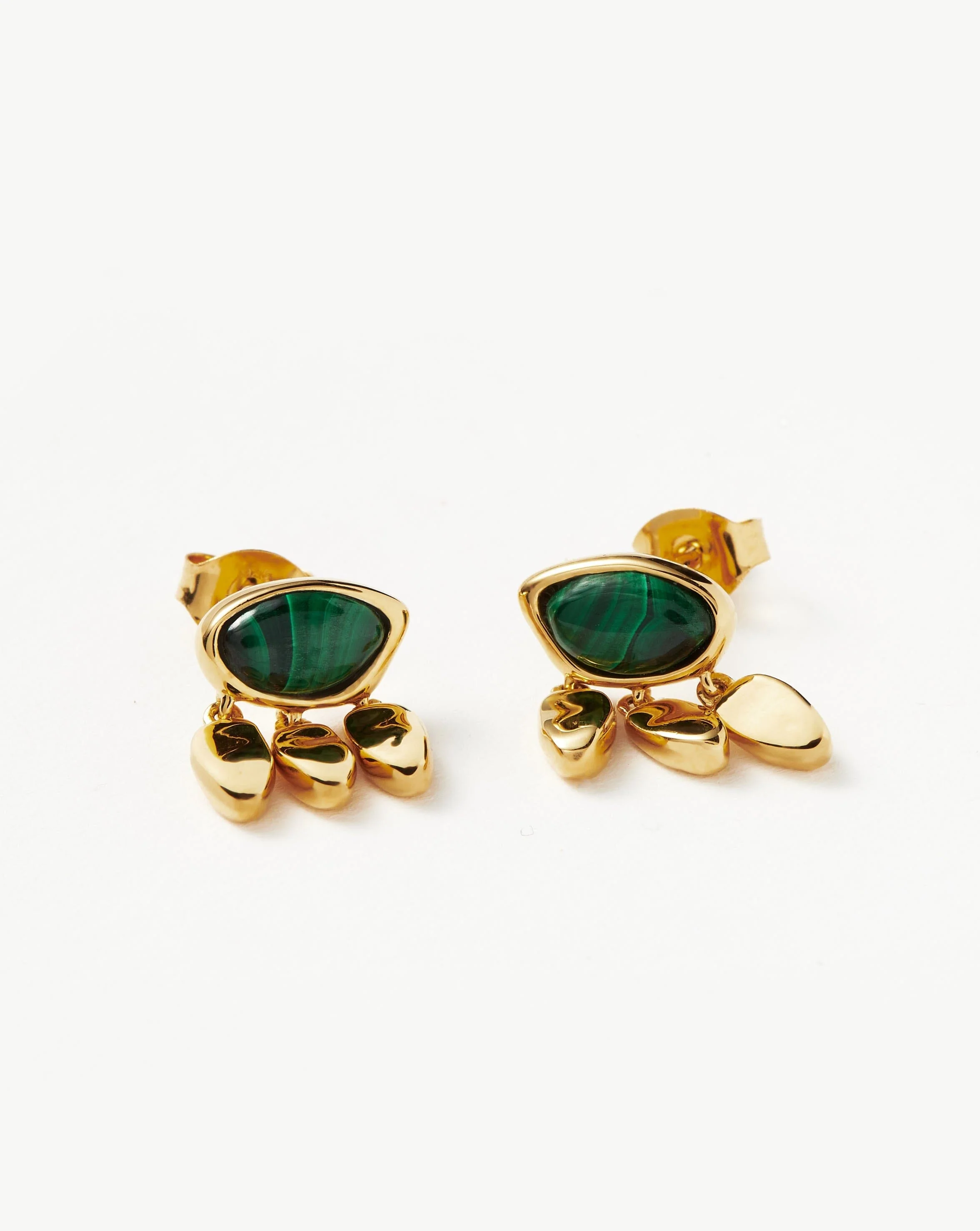Molten Gemstone Charm Stud Earrings | 18k Gold Vermeil/Malachite - Image 4