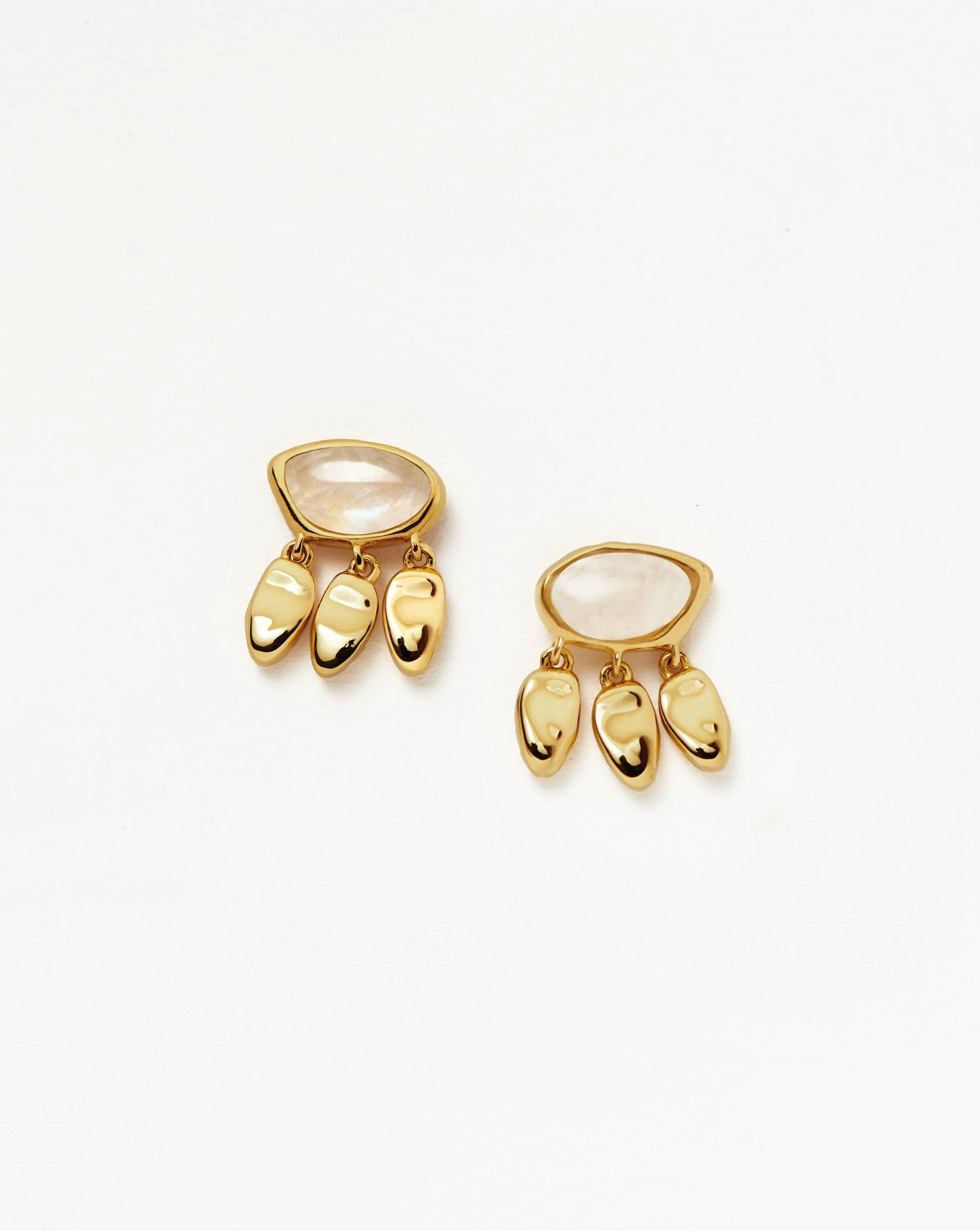 Molten Gemstone Charm Stud Earrings | 18k Gold Vermeil/Rainbow Moonstone