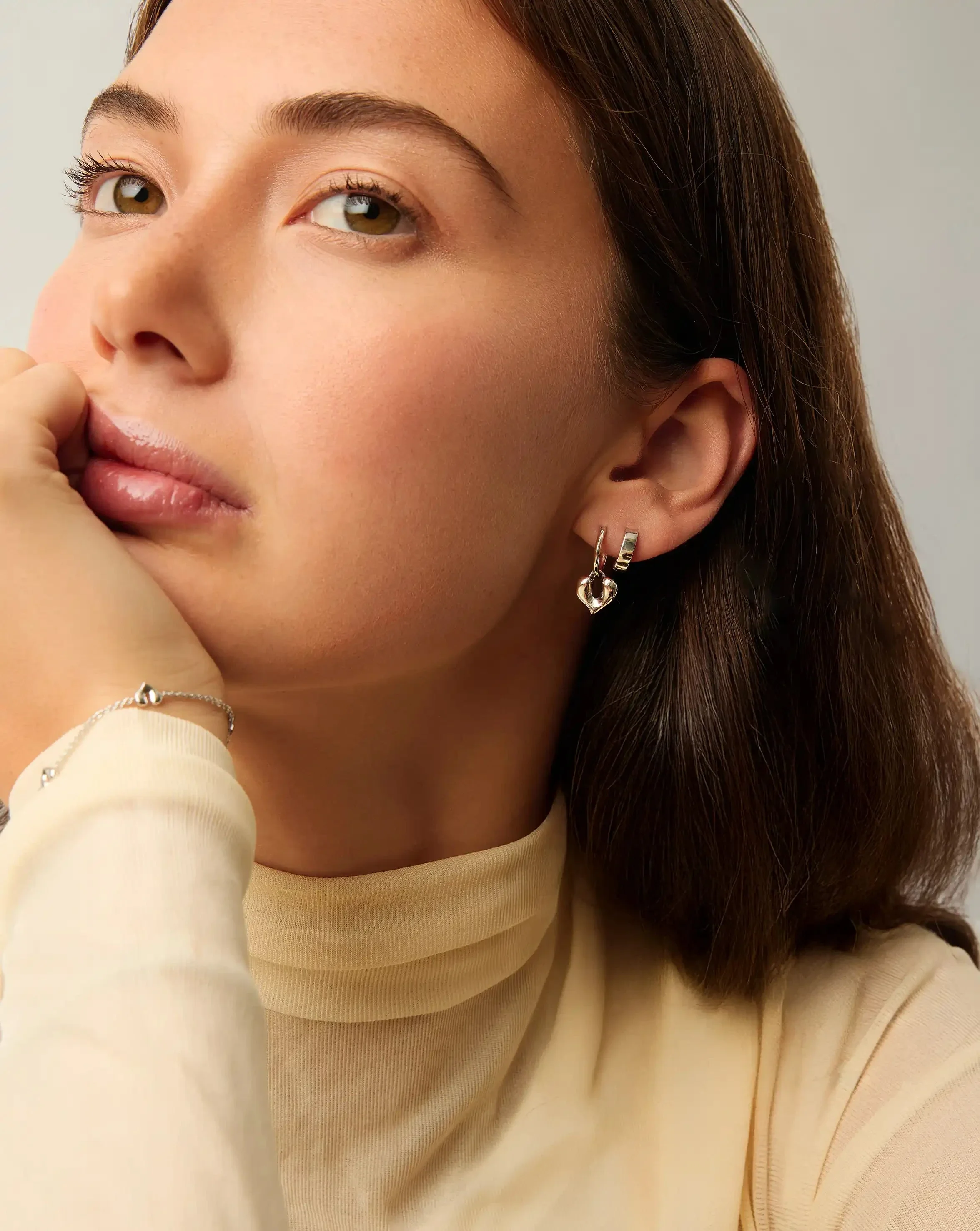 Molten Heart Charm Hoop Earrings | Sterling Silver - Image 3
