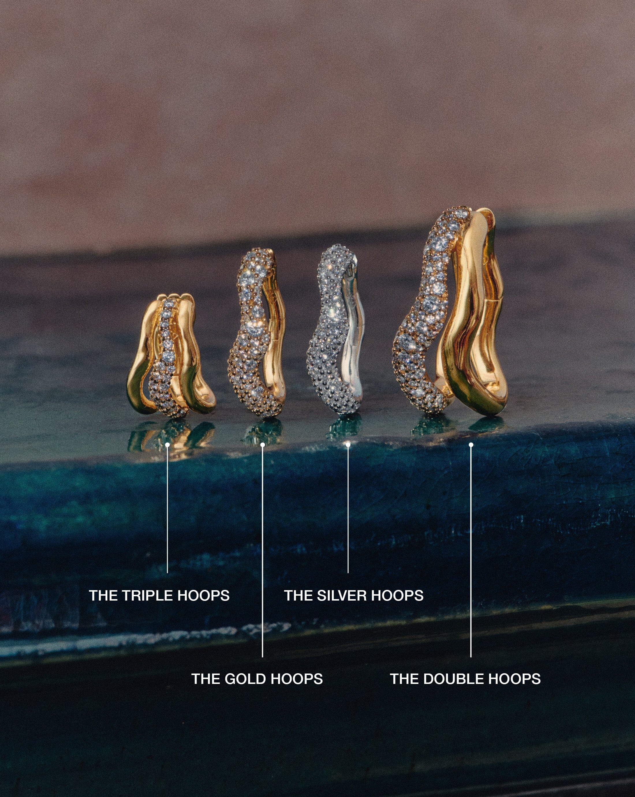 Molten Snow Double Medium Hoop Earrings | 18k Gold Plated/Cubic Zirconia - Image 3