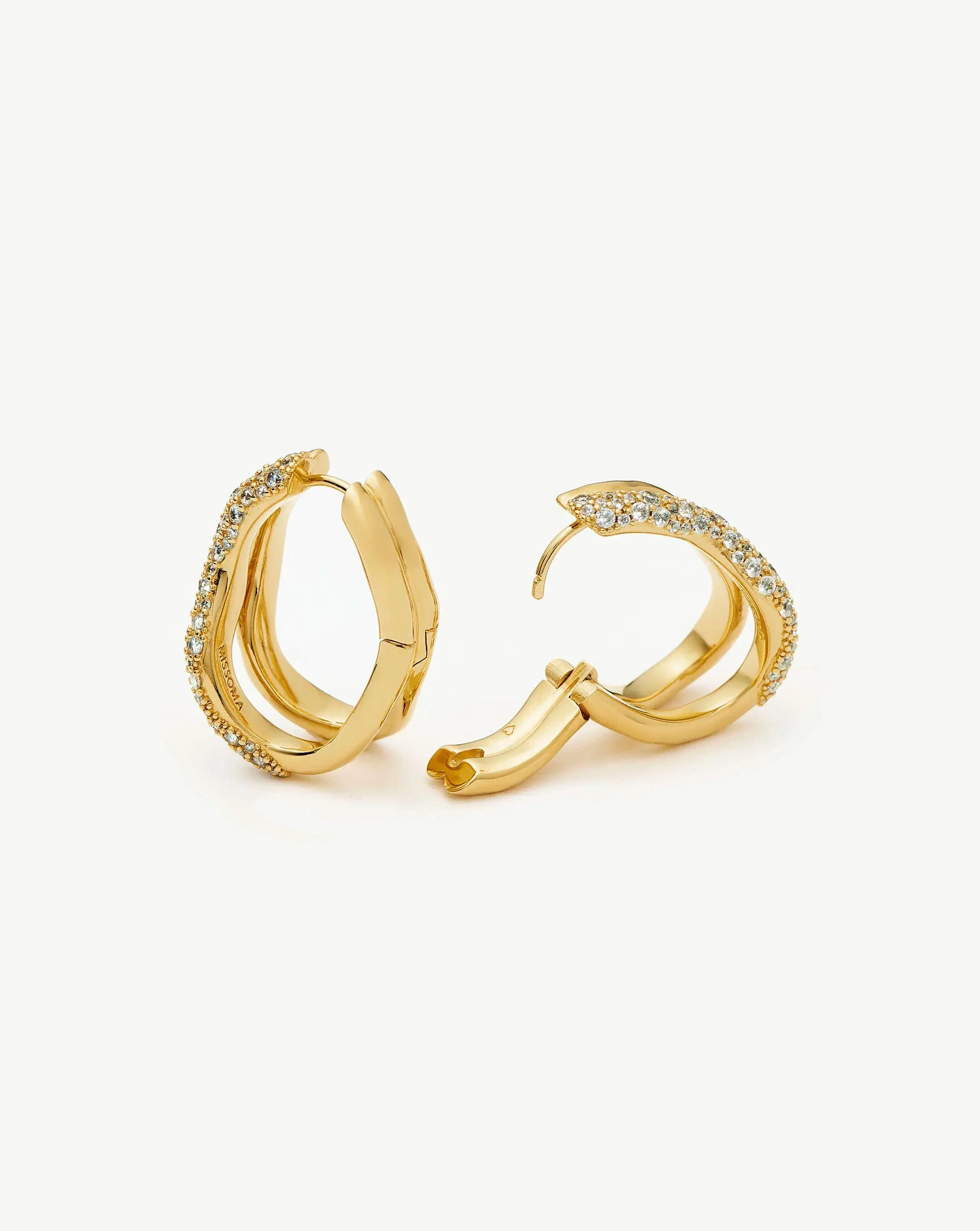 Molten Snow Double Medium Hoop Earrings | 18k Gold Plated/Cubic Zirconia - Image 4