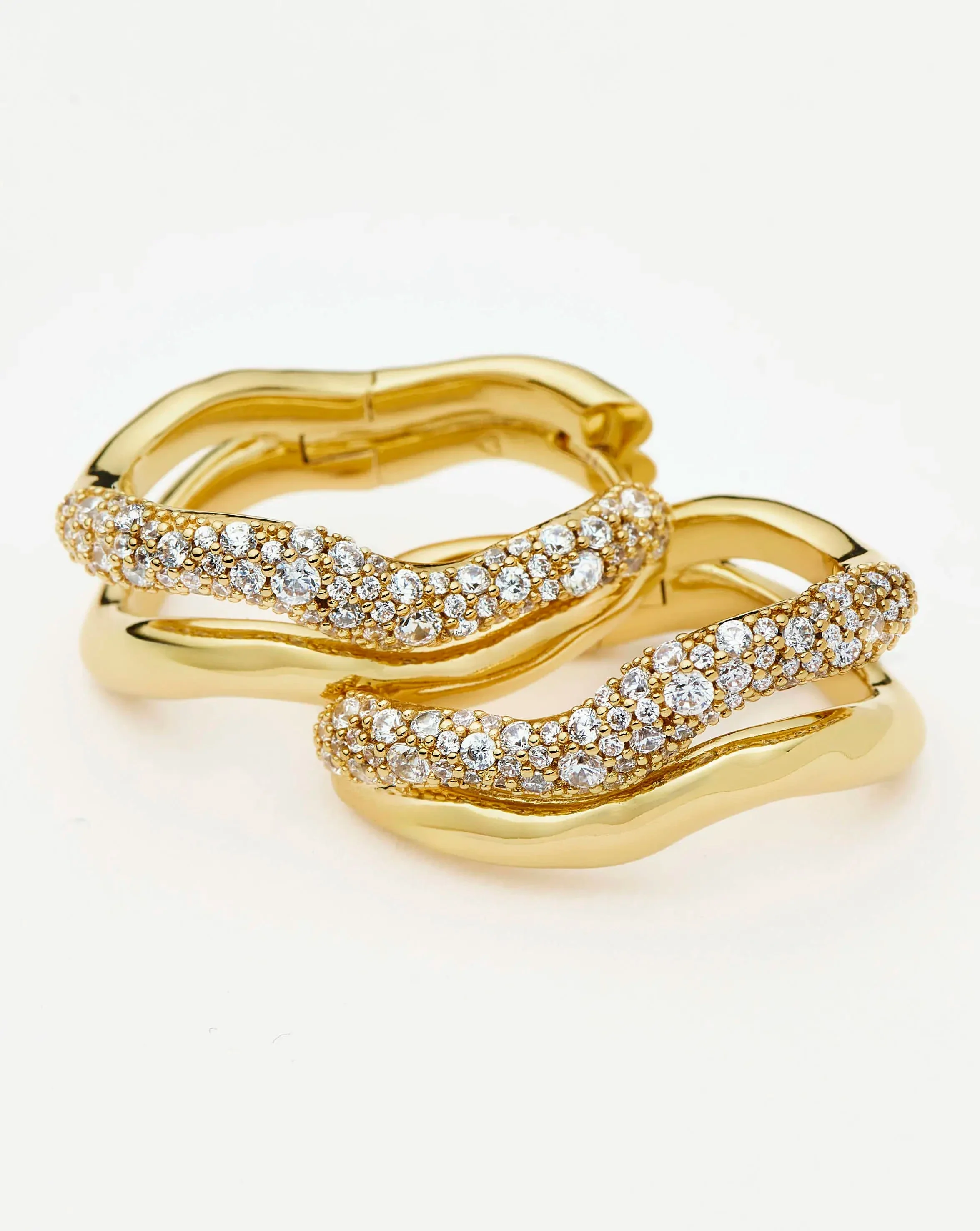 Molten Snow Double Medium Hoop Earrings | 18k Gold Plated/Cubic Zirconia - Image 7