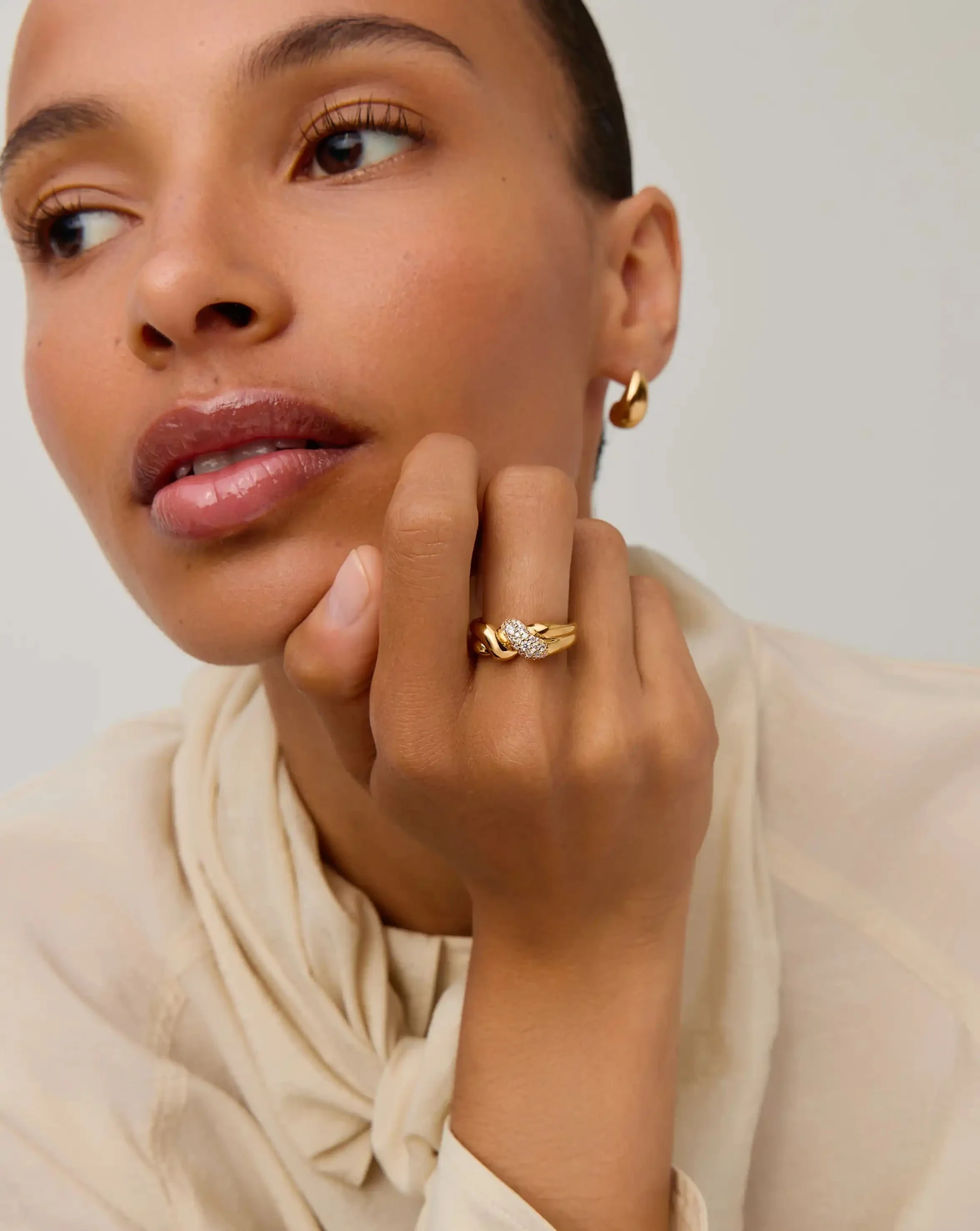 Molten Snow Double Statement Ring | 18k Gold Plated/Cubic Zirconia - Image 2