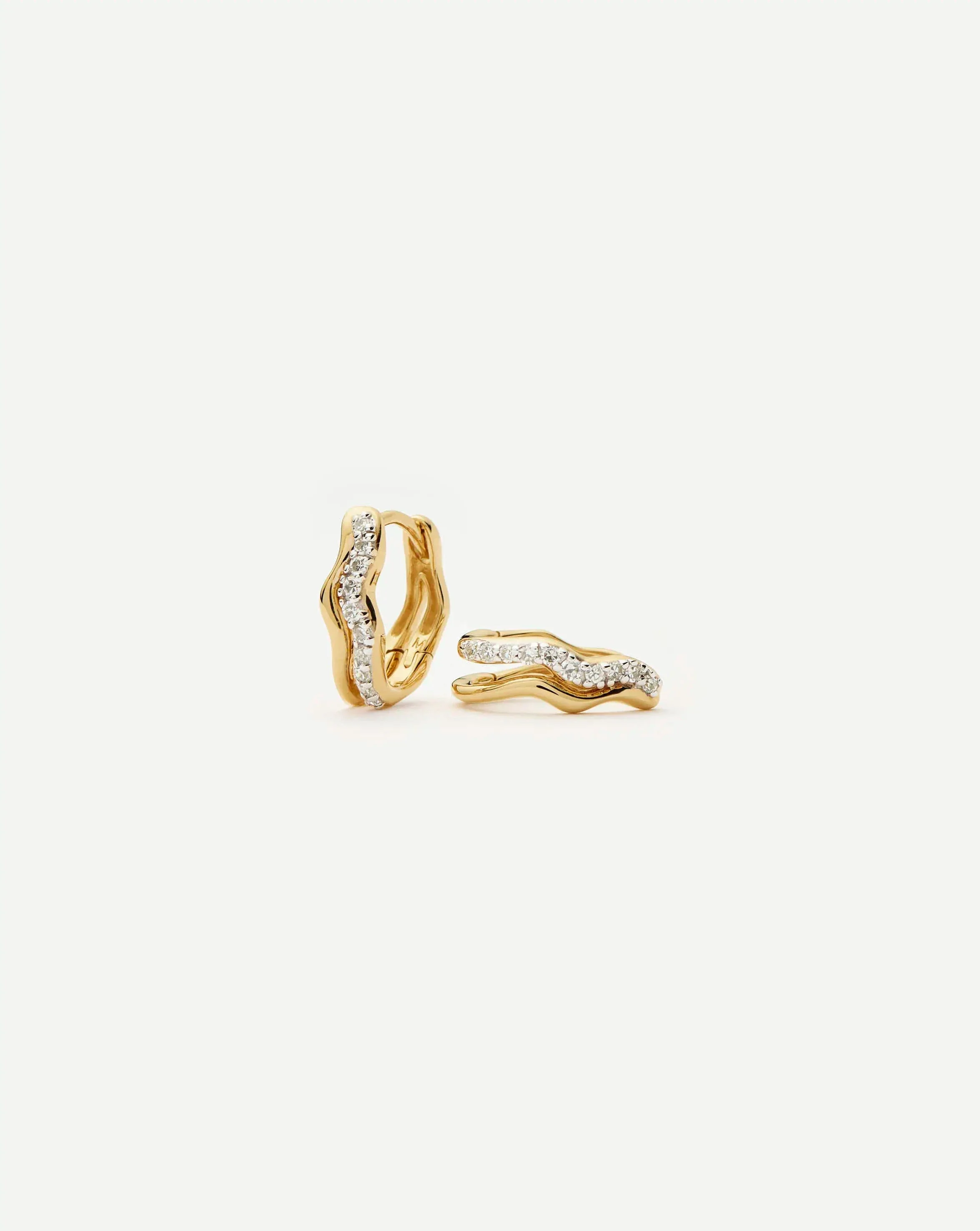 Molten Snow Solid Gold Diamond Double Mini Hoop Earrings | 14k Solid Gold/Lab Grown Diamonds