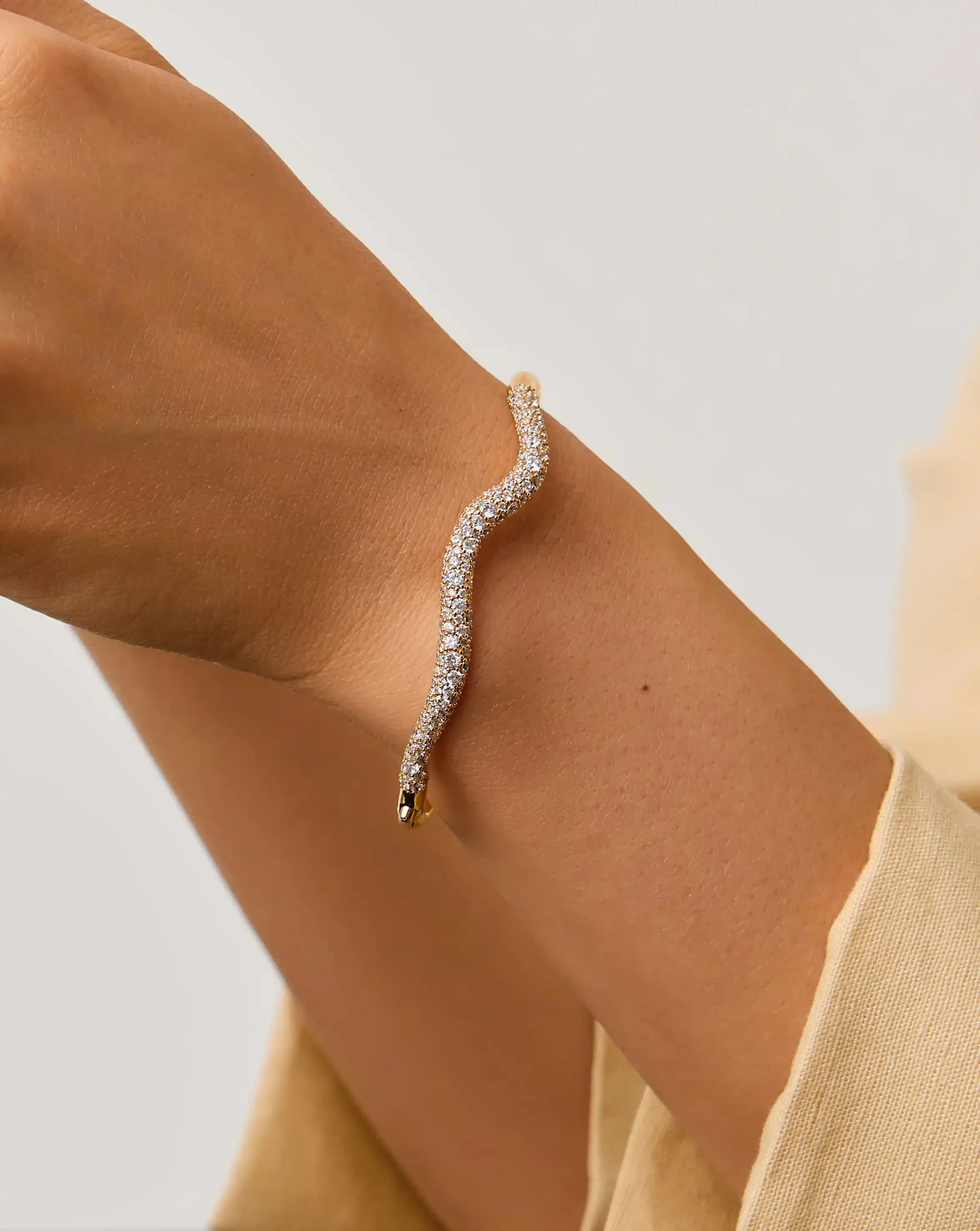 Molten Snow Ripple Hinged Bangle | 18k Gold Plated/Cubic Zirconia - Image 3