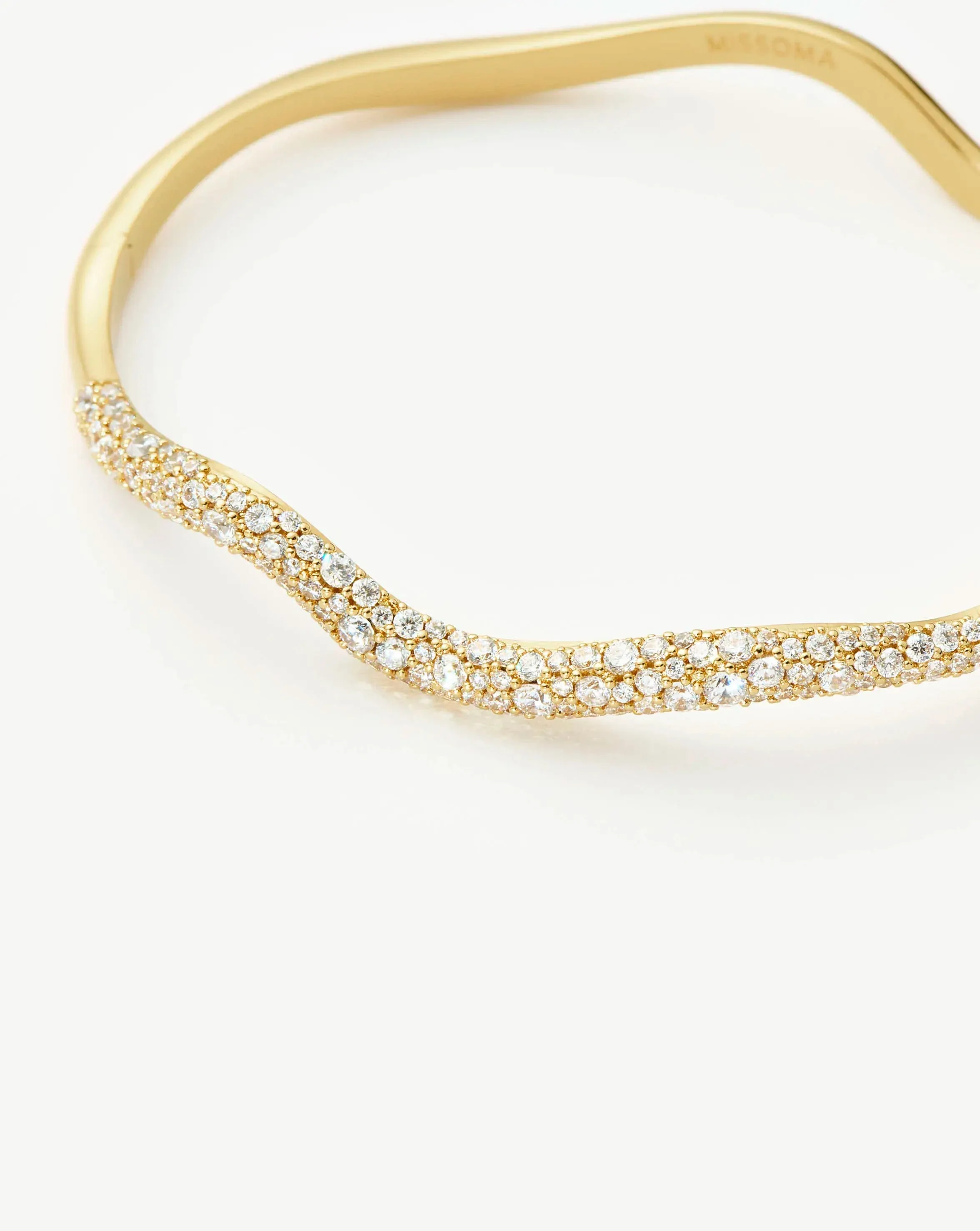 Molten Snow Ripple Hinged Bangle | 18k Gold Plated/Cubic Zirconia - Image 5
