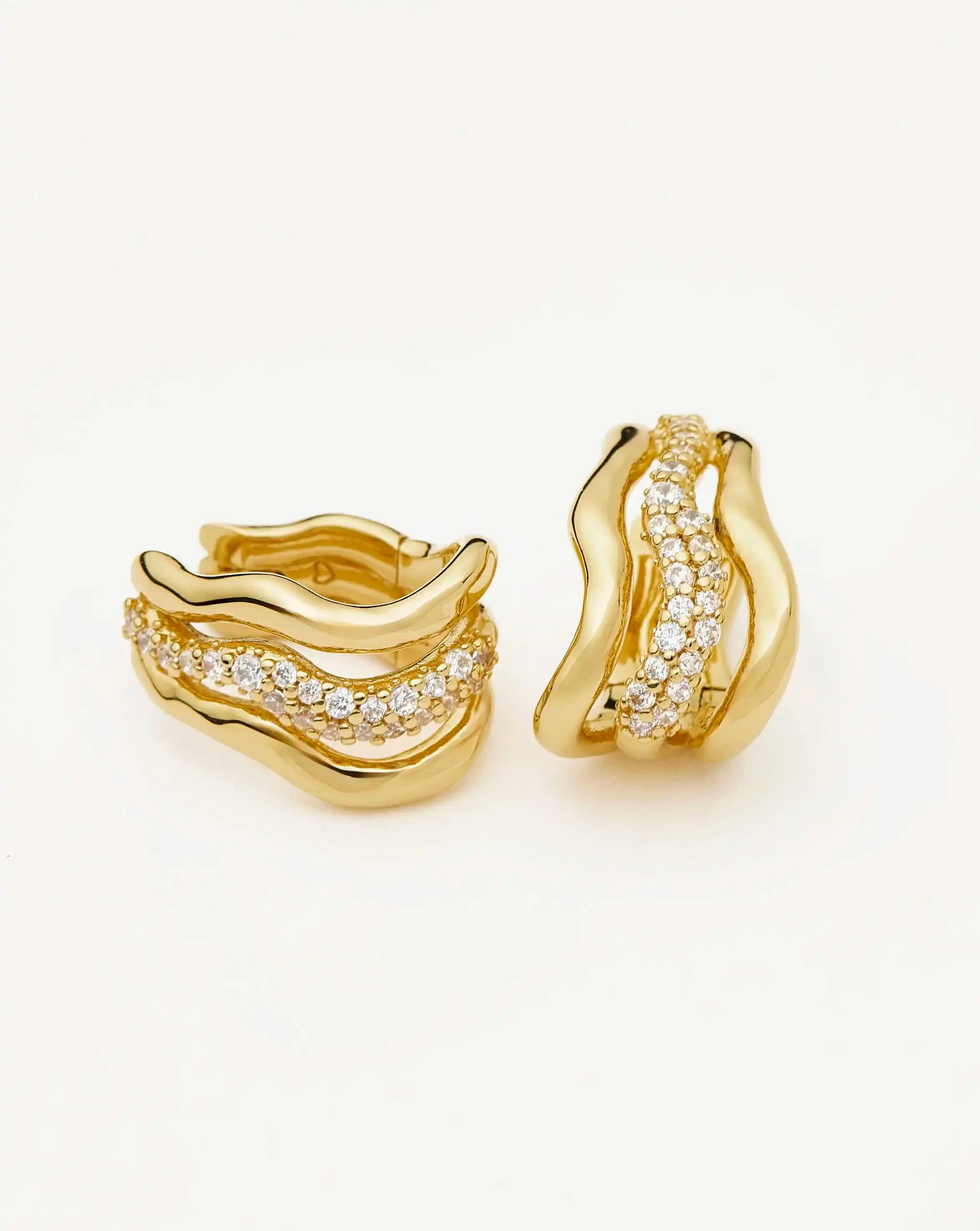 Molten Snow Triple Small Hoop Earrings | 18k Gold Plated/Cubic Zirconia