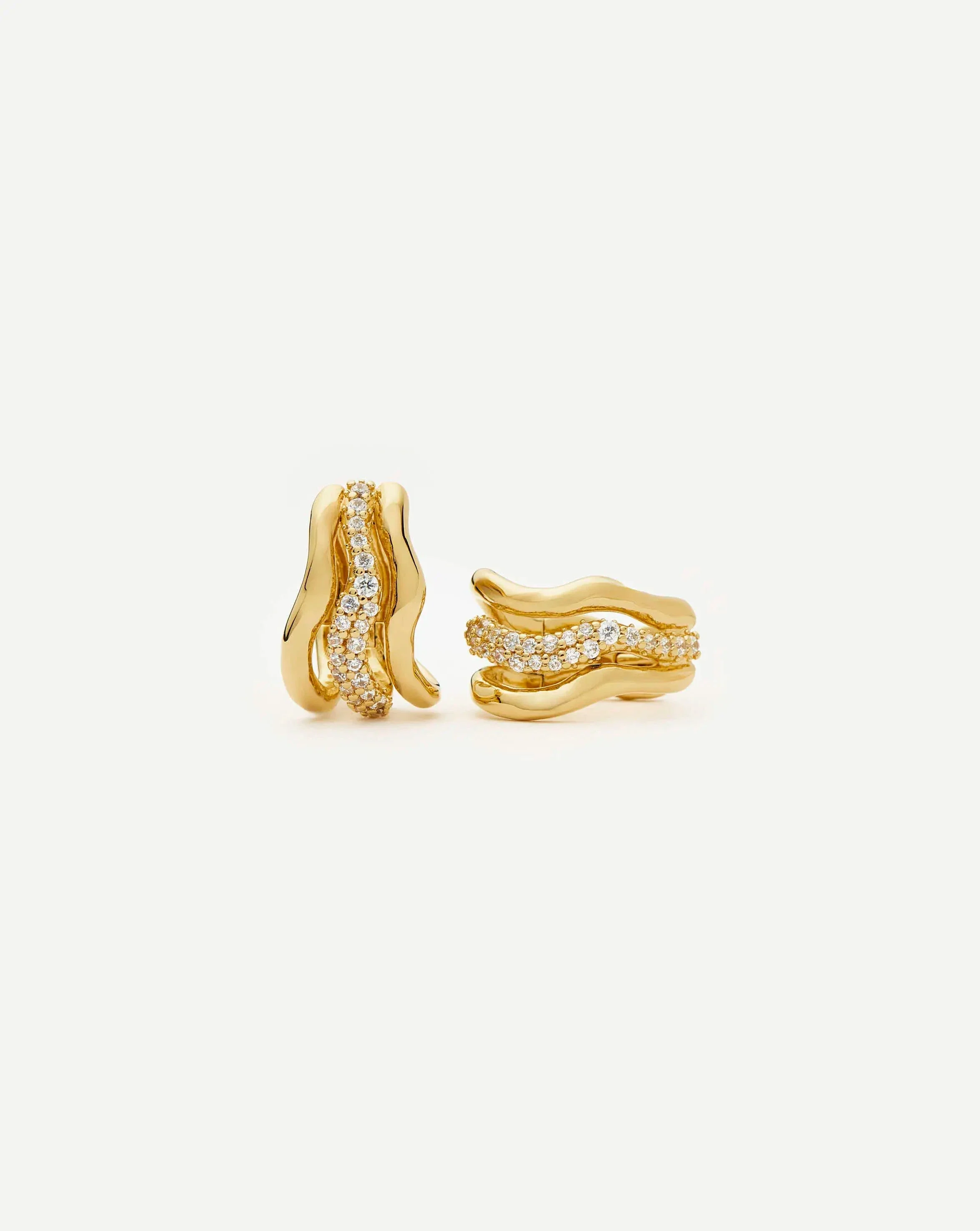Molten Snow Triple Small Hoop Earrings | 18k Gold Plated/Cubic Zirconia - Image 5