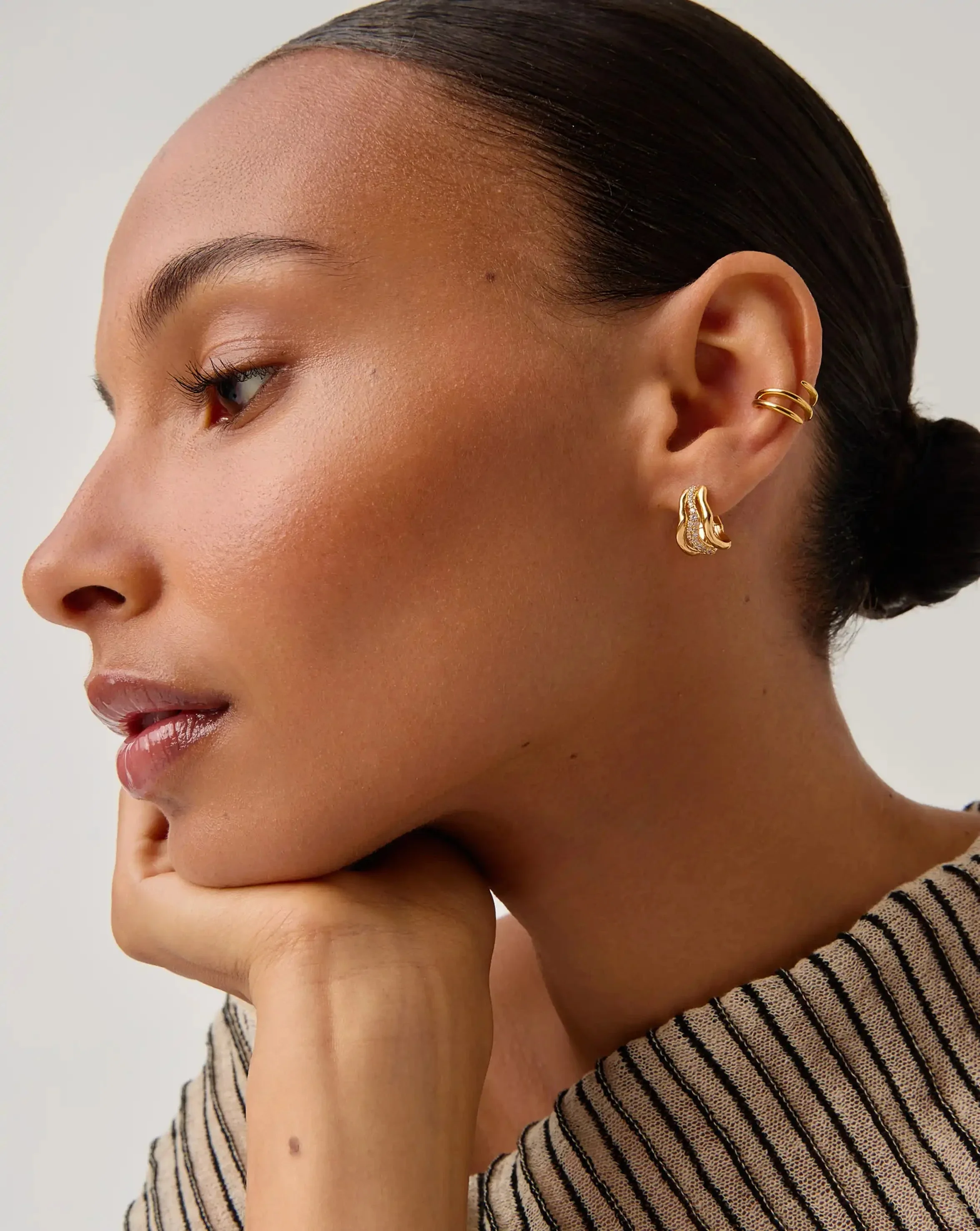 Molten Snow Triple Small Hoop Earrings | 18k Gold Plated/Cubic Zirconia - Image 6