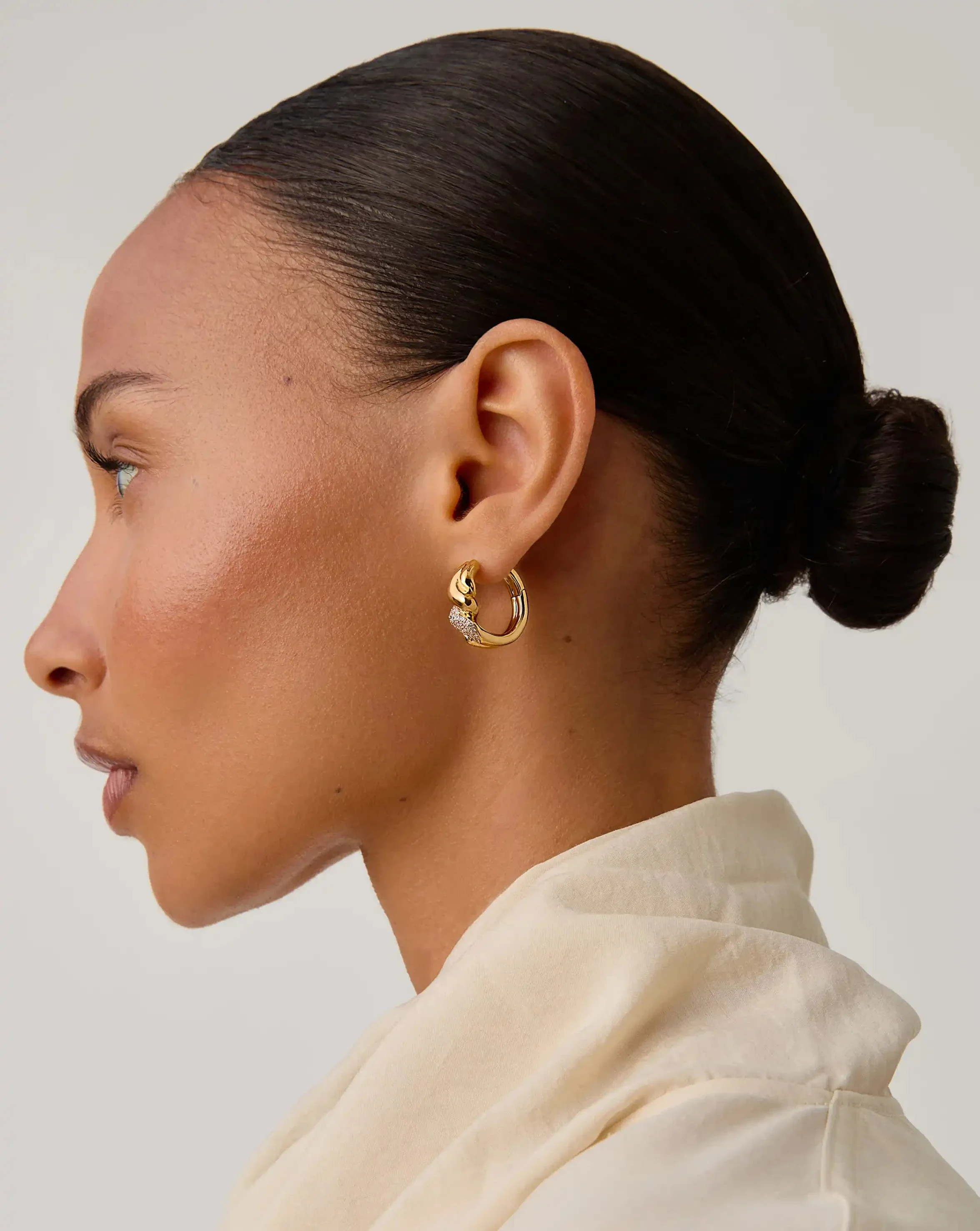 Molten Snow Twisted Small Hoop Earrings | 18k Gold Plated/Cubic Zirconia - Image 6