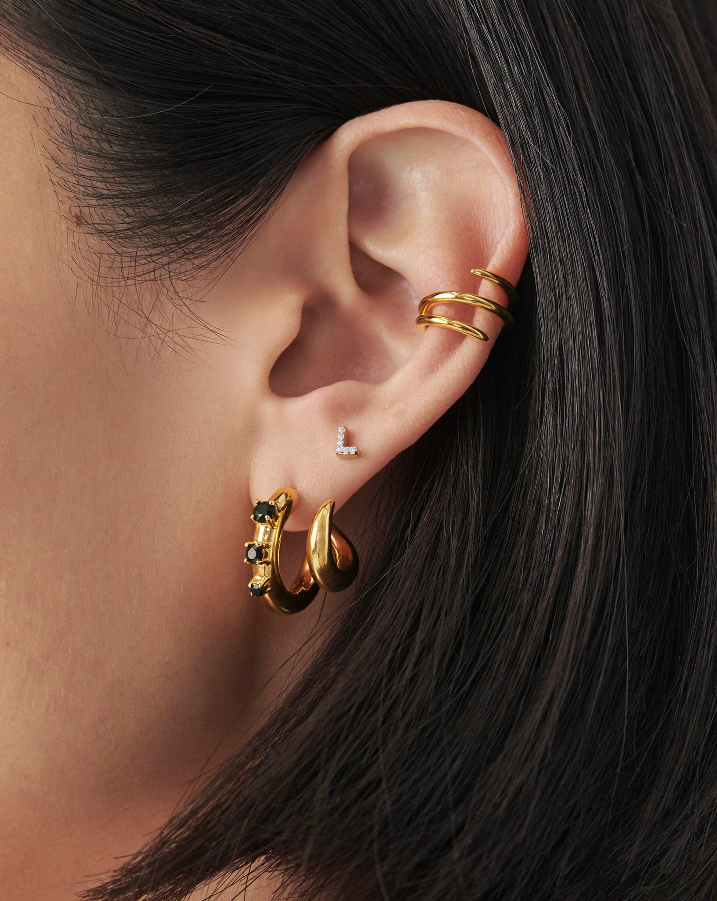 Pave Initial Single Stud Earring - Initial L | 18k Gold Vermeil/Cubic Zirconia - Image 2