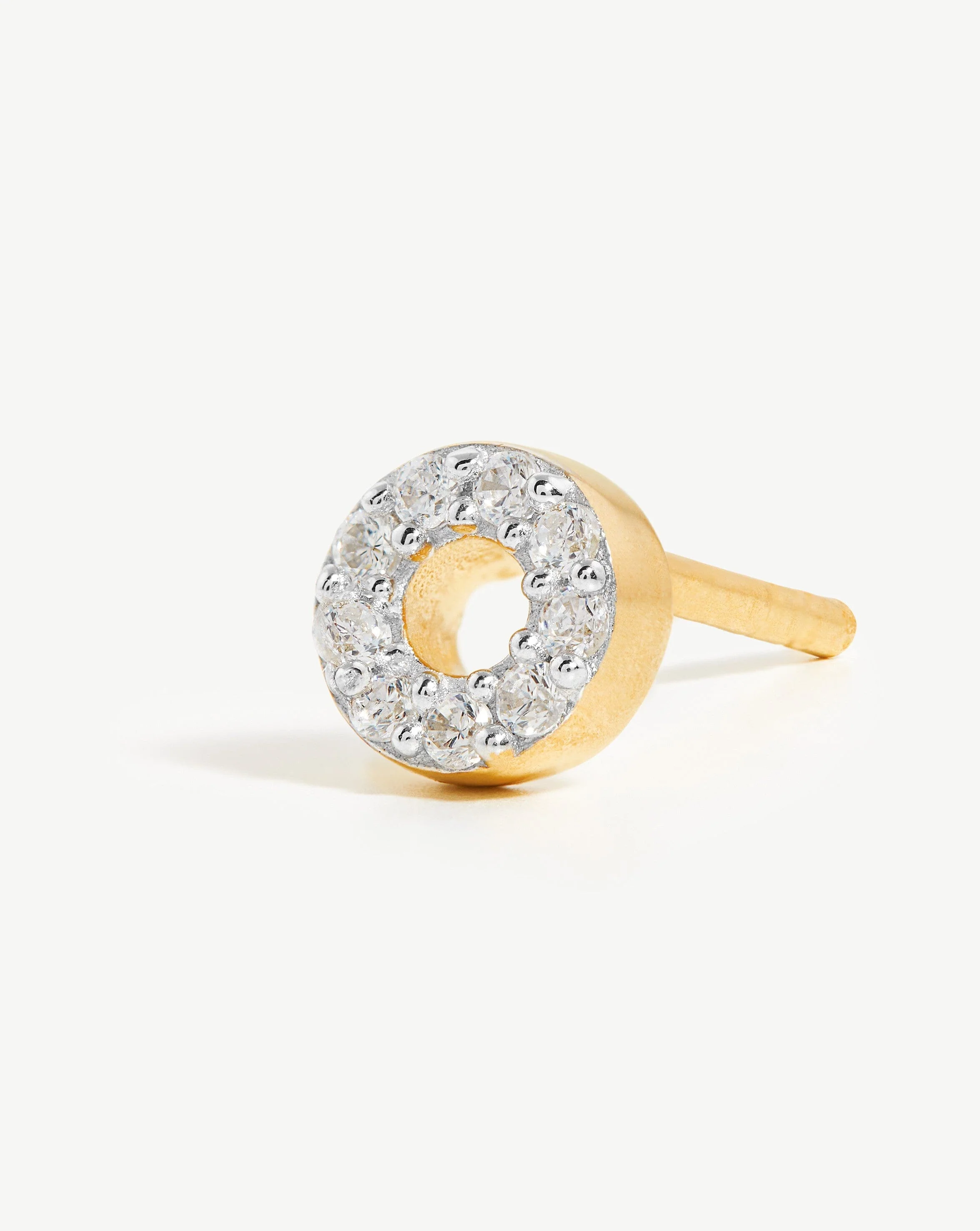 Pave Initial Single Stud Earring - Initial O | 18k Gold Vermeil/Cubic Zirconia - Image 2