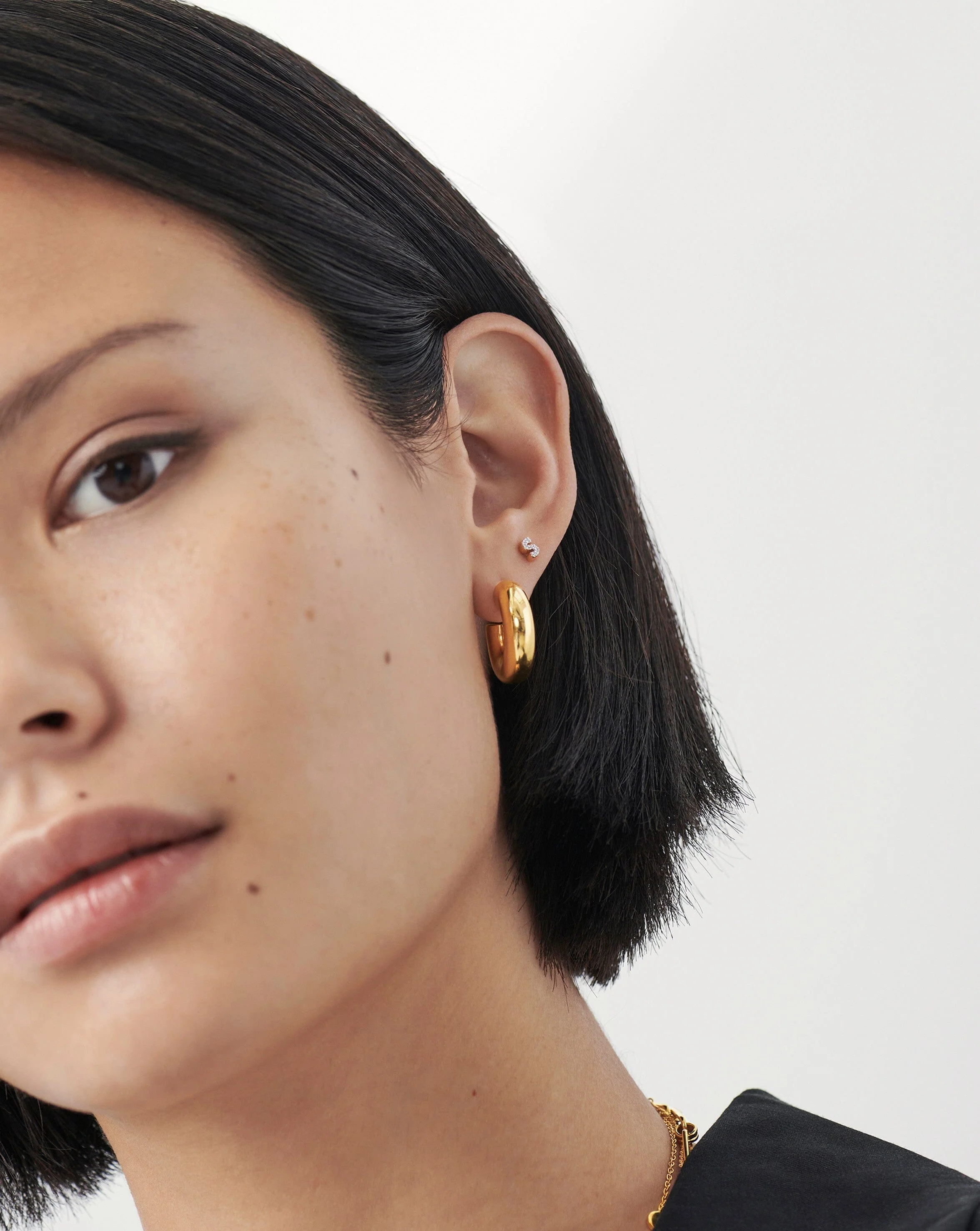 Pave Initial Single Stud Earring - Initial S | 18k Gold Vermeil/Cubic Zirconia - Image 3