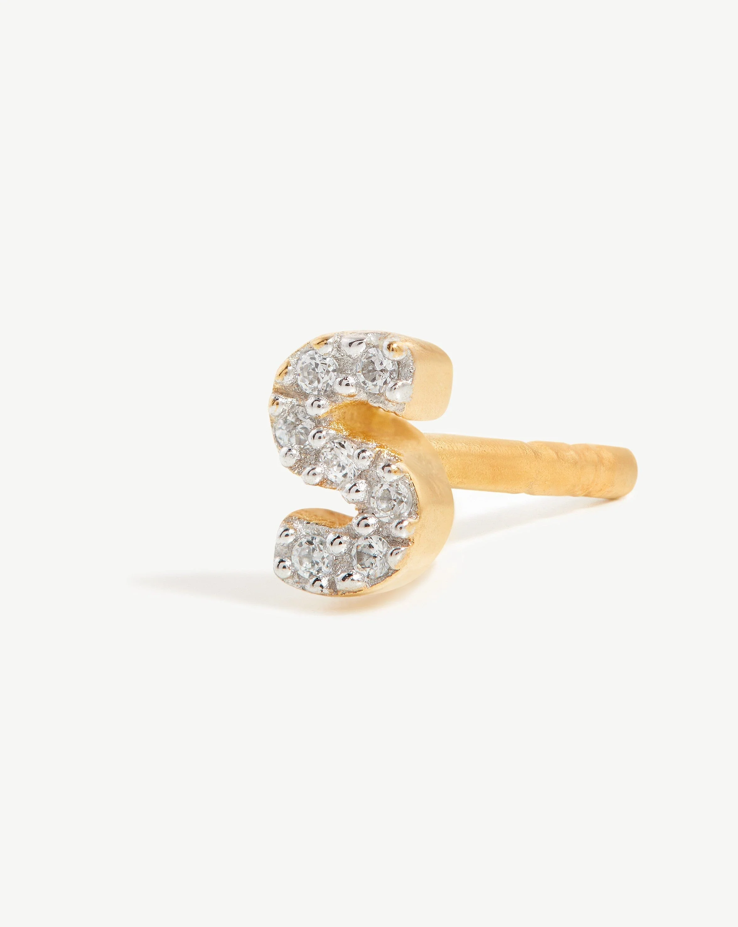 Pave Initial Single Stud Earring - Initial S | 18k Gold Vermeil/Cubic Zirconia - Image 4