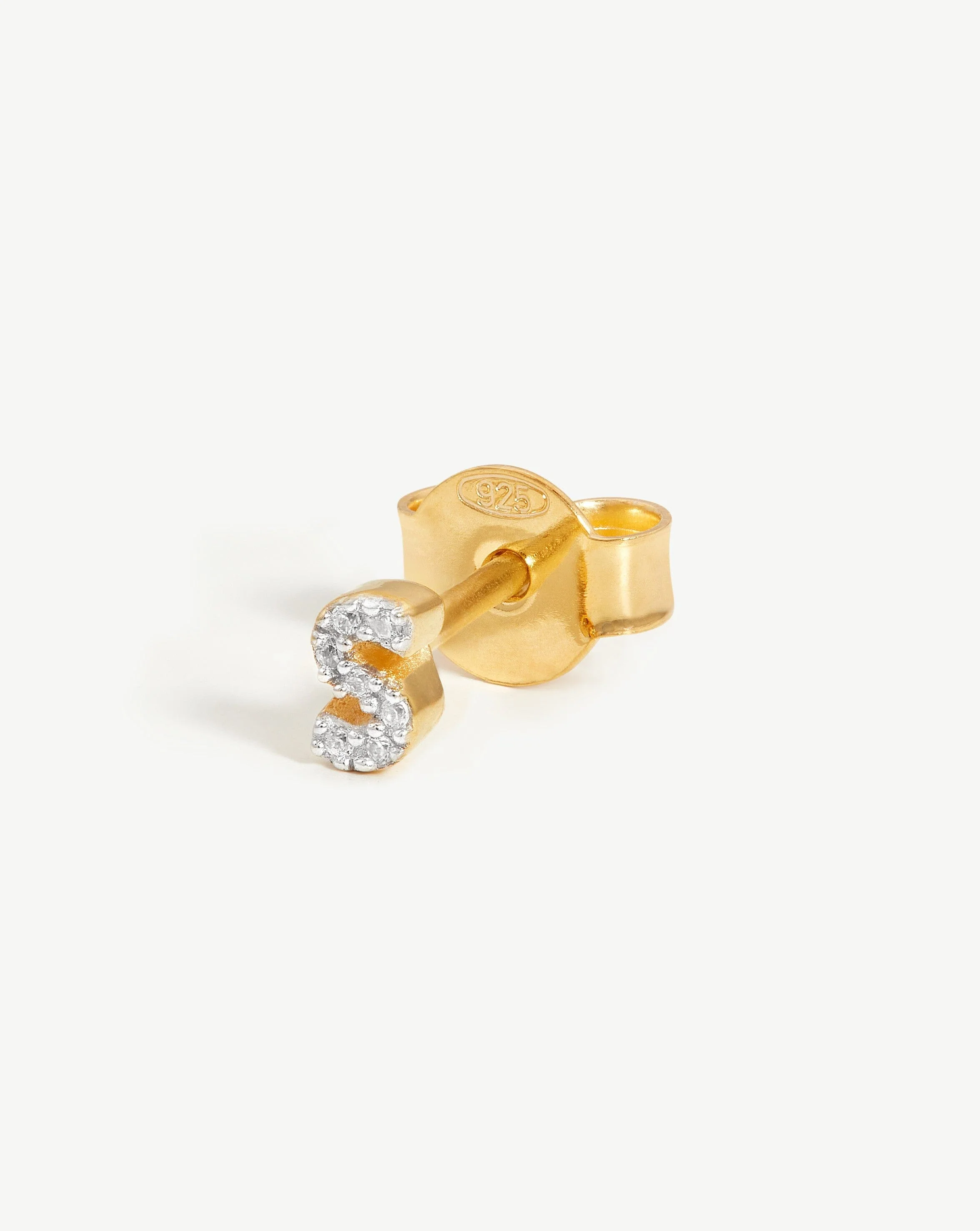 Pave Initial Single Stud Earring - Initial S | 18k Gold Vermeil/Cubic Zirconia - Image 5