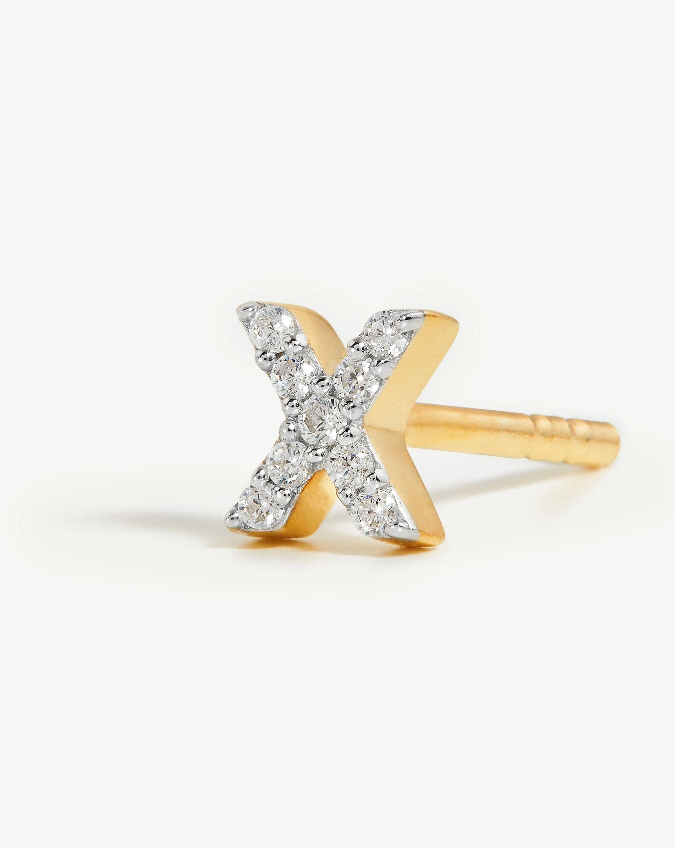 Pave Initial Single Stud Earring - Initial X | 18k Gold Vermeil/Cubic Zirconia - Image 2
