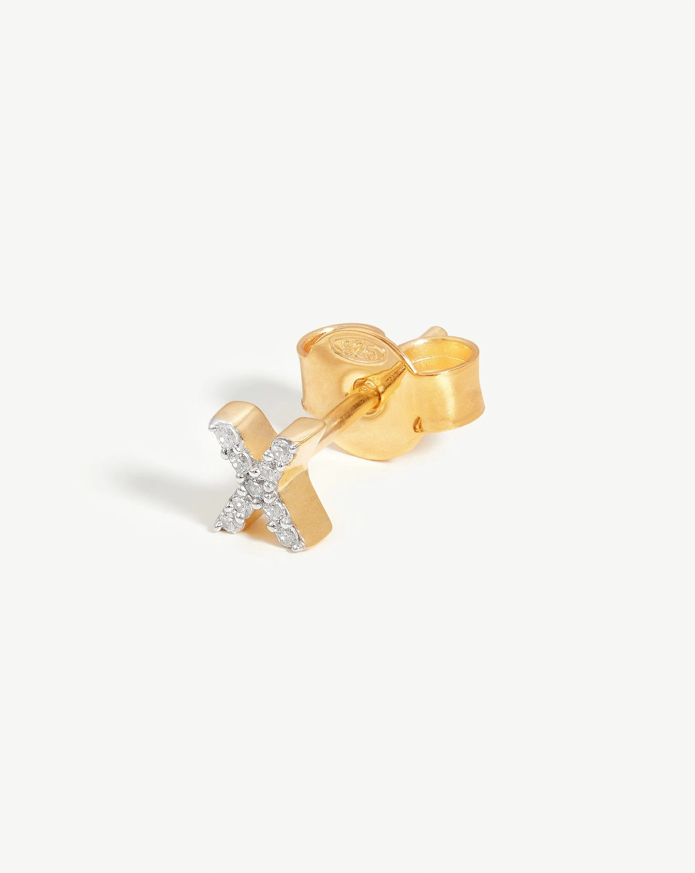 Pave Initial Single Stud Earring - Initial X | 18k Gold Vermeil/Cubic Zirconia - Image 3