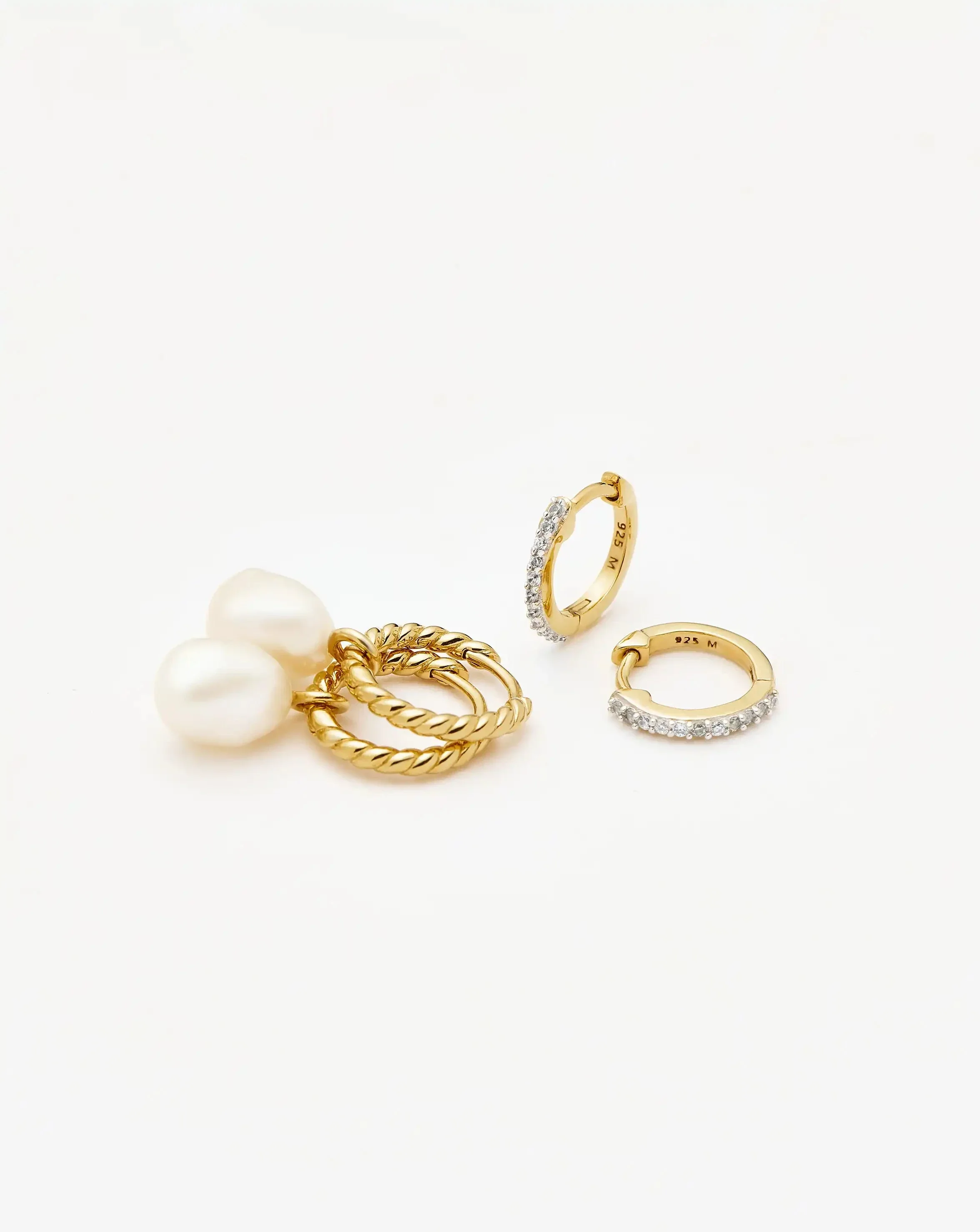 Pearl Twisted Drop Earrings & Classic Pave Huggies Set | 18k Gold Vermeil/Pearl/Cubic Zirconia - Image 4