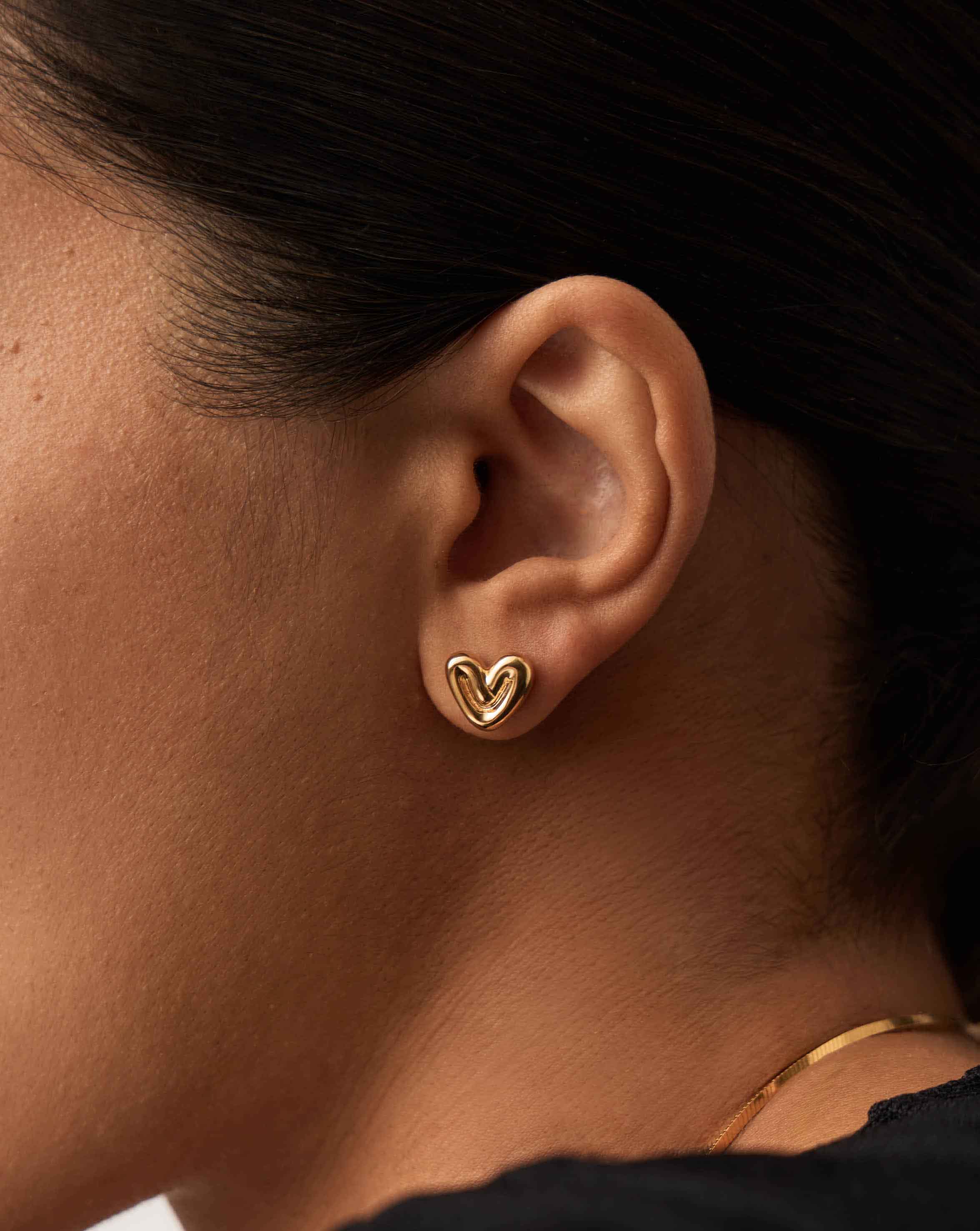 Puffy Heart Mini Stud Earrings |18k Gold Vermeil - Image 3
