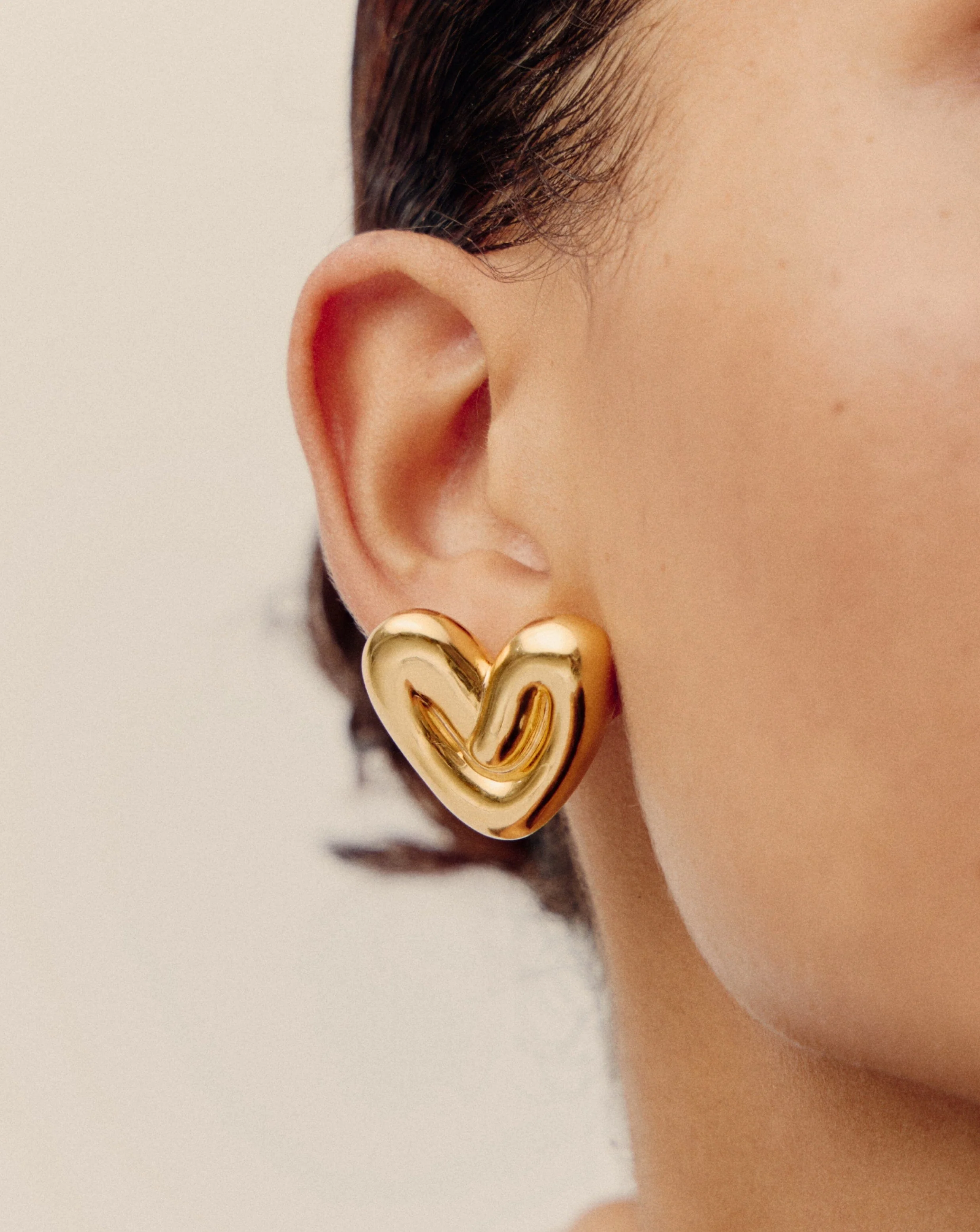 Puffy Heart Oversized Stud Earrings |18k Gold Plated - Image 3