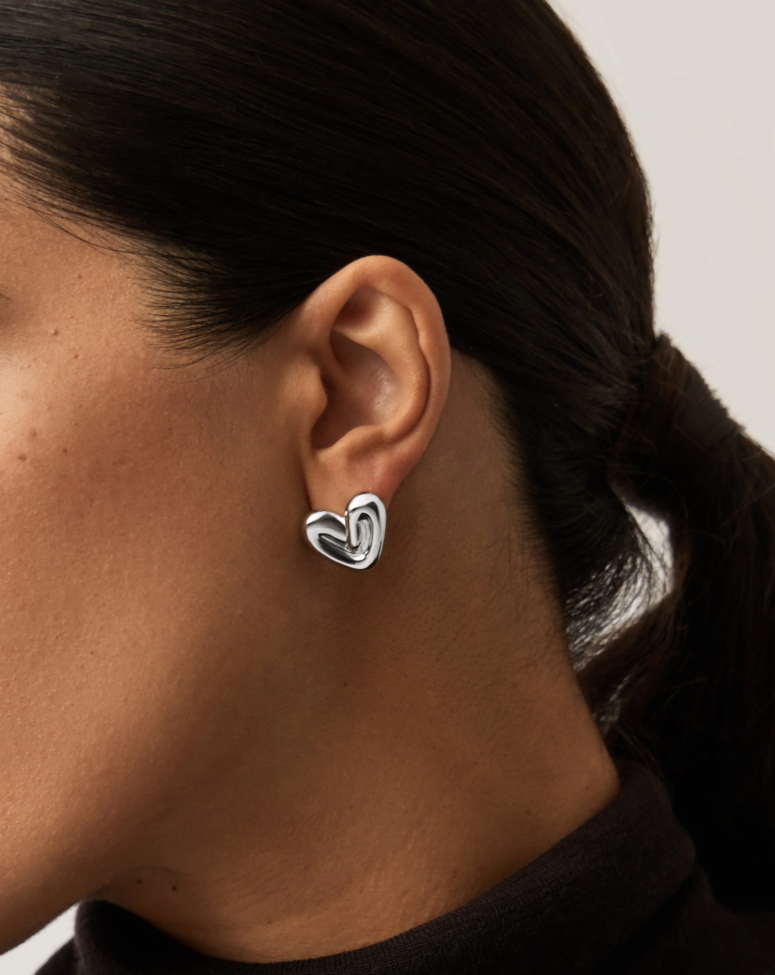 Puffy Heart Stud Earrings |Sterling Silver Plated - Image 3