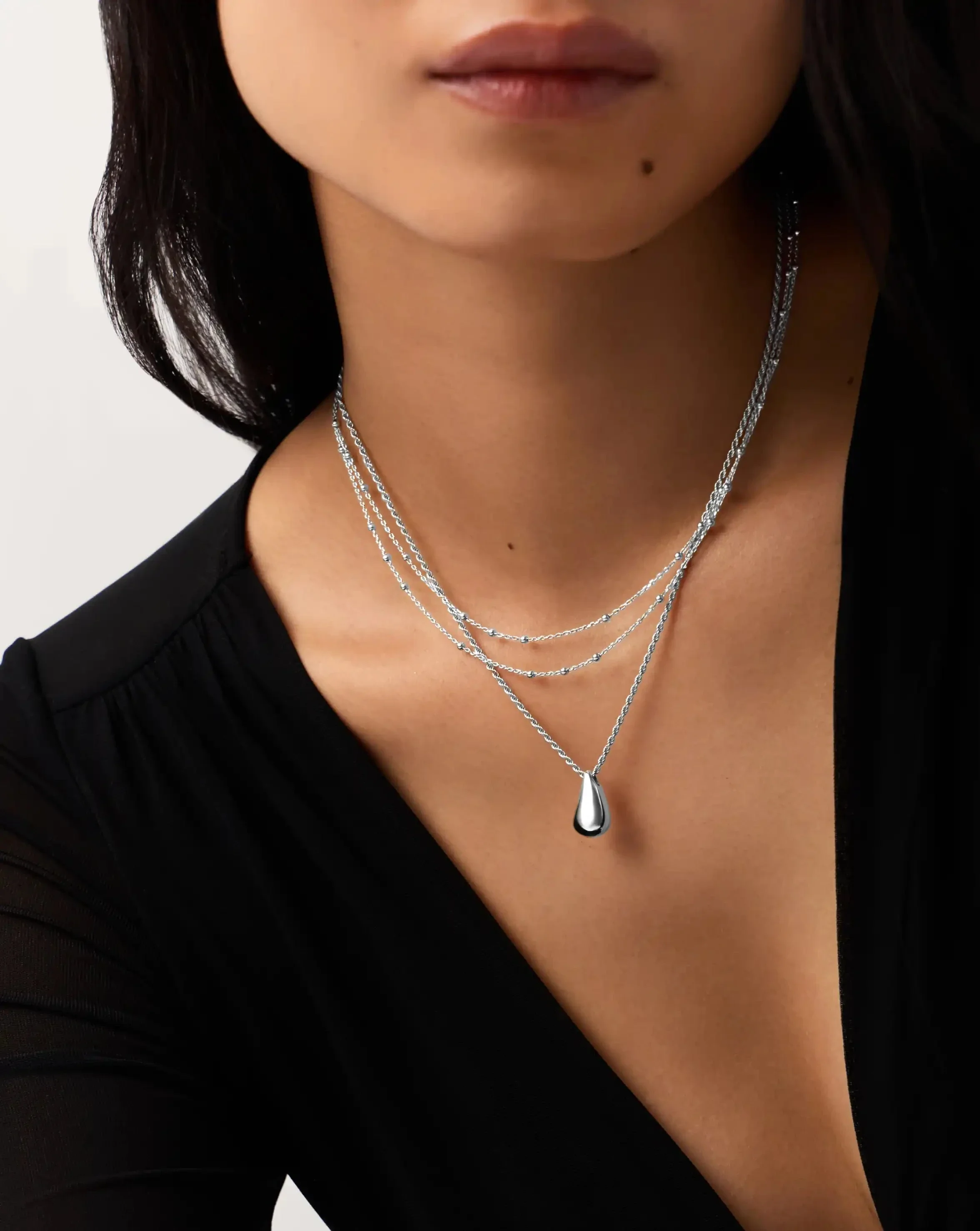Savi Droplet Pendant & Double Necklace Set | Sterling Silver - Image 2