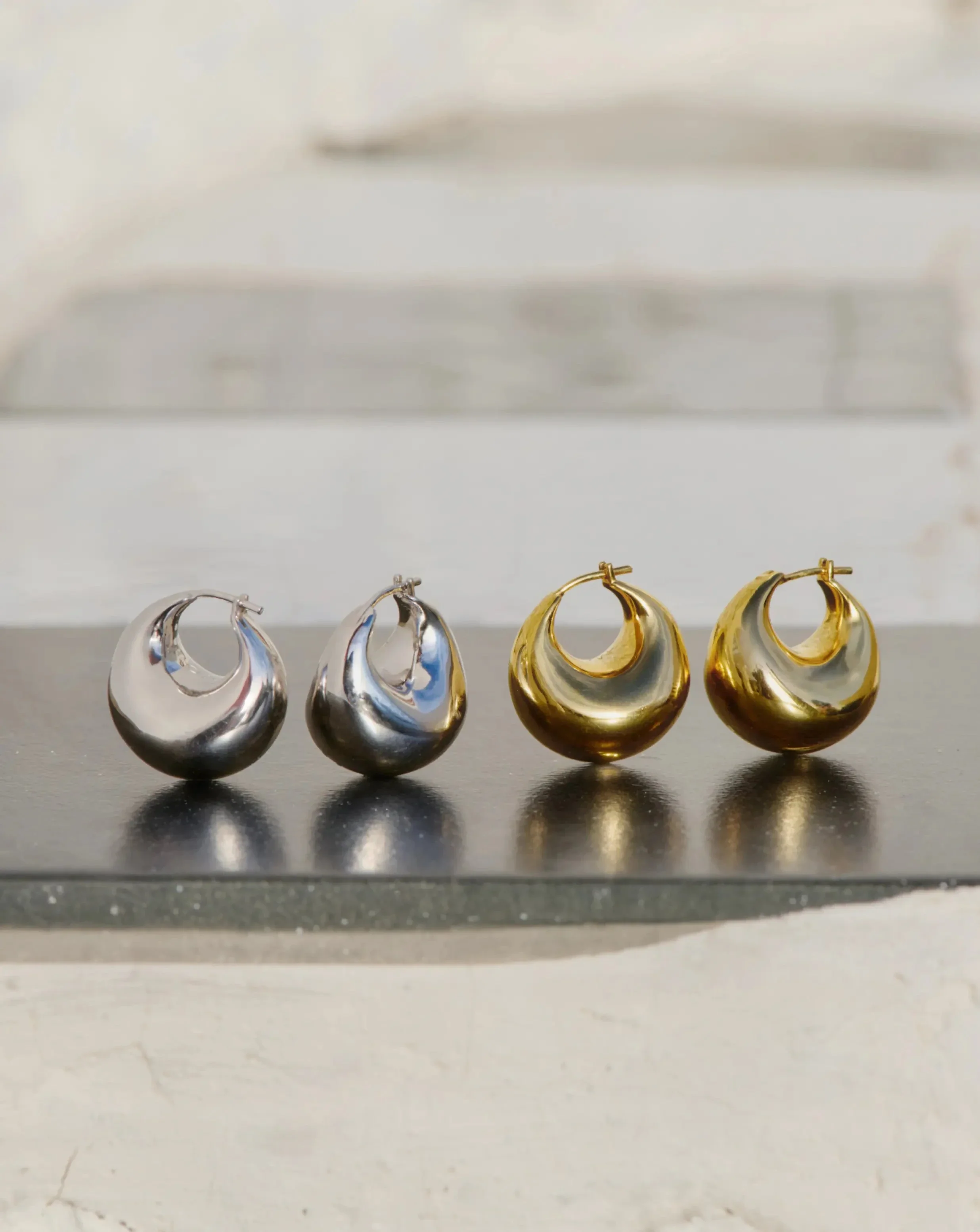 Sculptural Chubby Dome Small Hoop Earrings | 18k Gold Plated - Image 4
