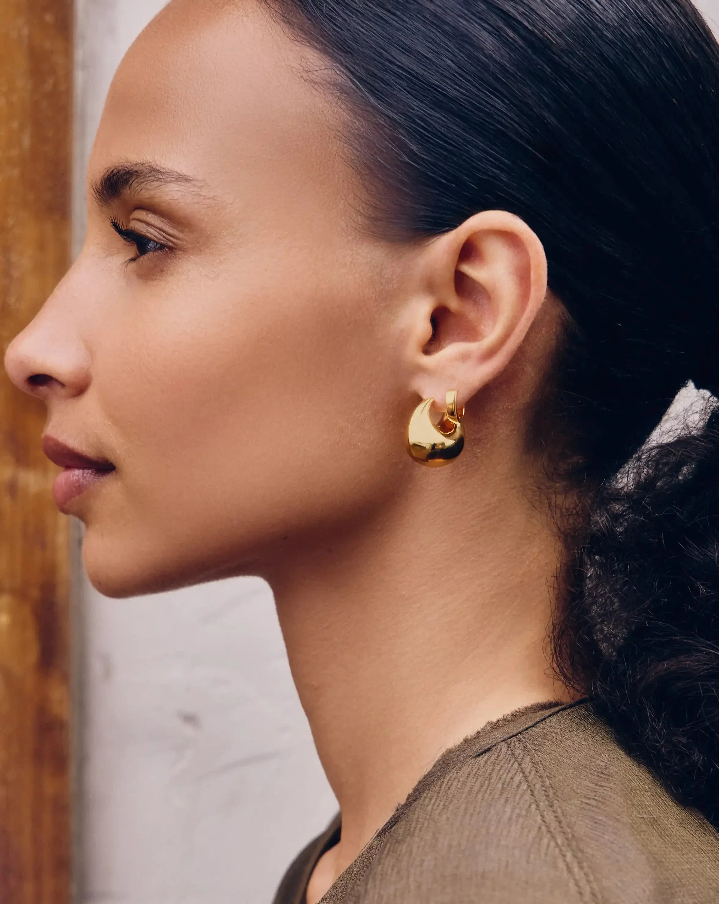 Sculptural Chubby Dome Small Hoop Earrings | 18k Gold Plated - Image 6