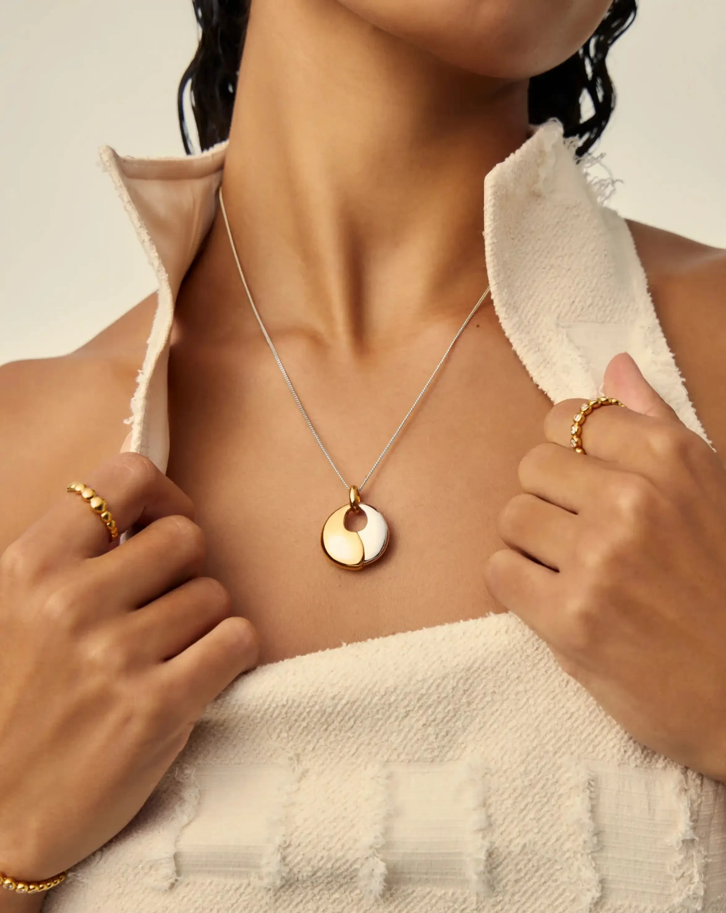 Sculptural Pebble Pendant Necklace Set | Mixed Metal - Image 2