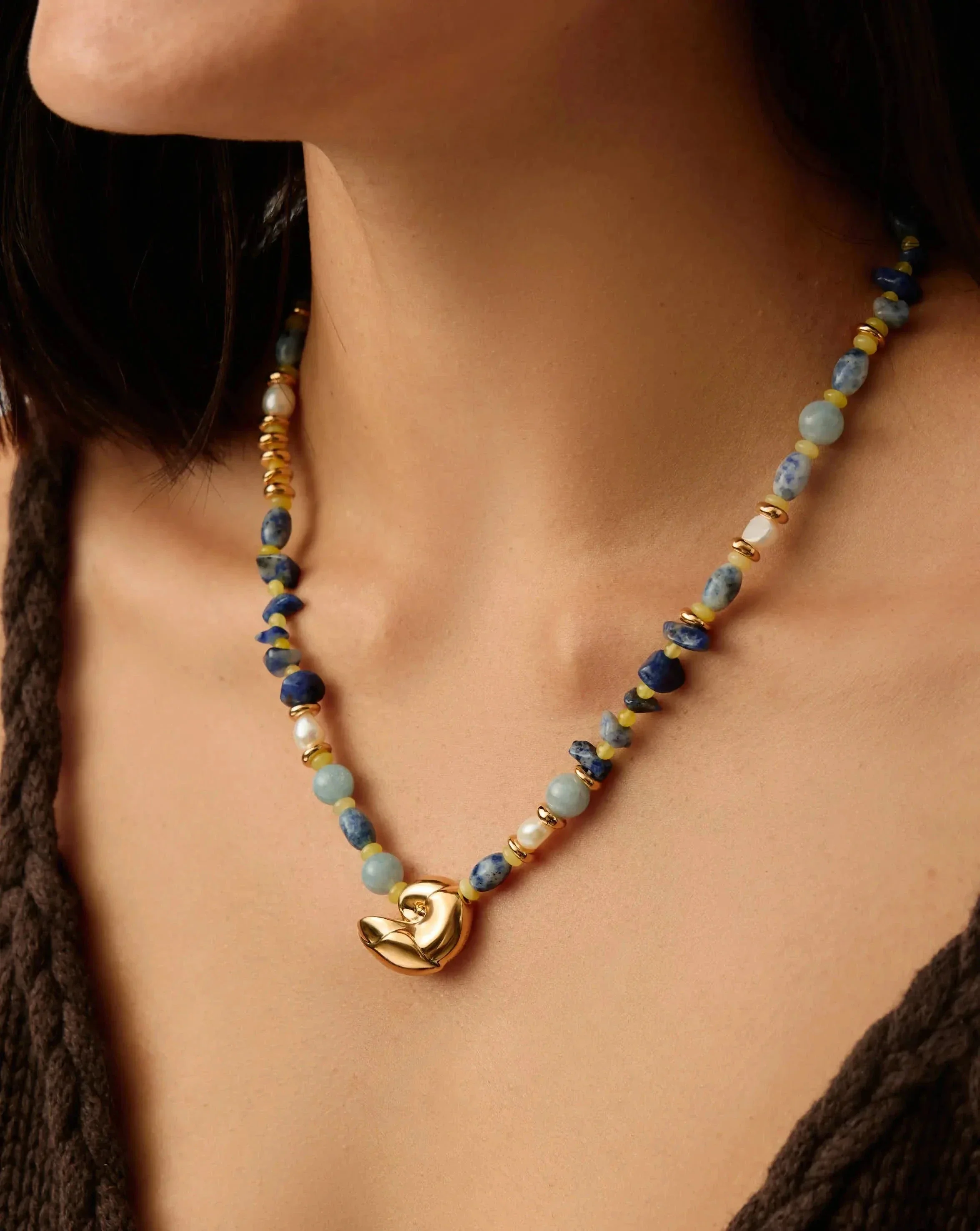 Shell Statement Multi Beaded Necklace | 18k Gold Plated/Multi Gemstone - Image 6