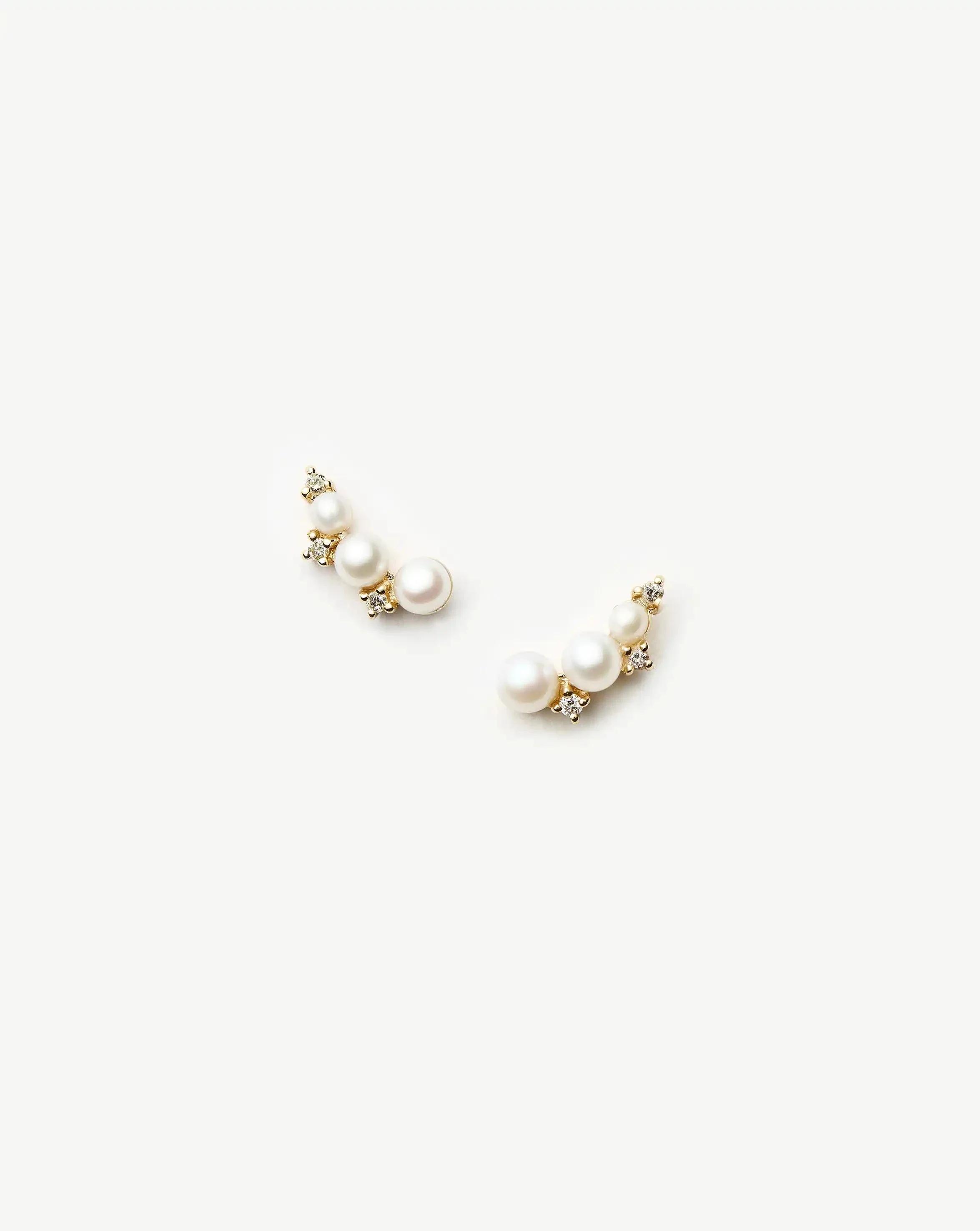 Solid Gold Diamond & Pearl Mini Climber Stud Earrings | 14k Solid Gold/Pearl