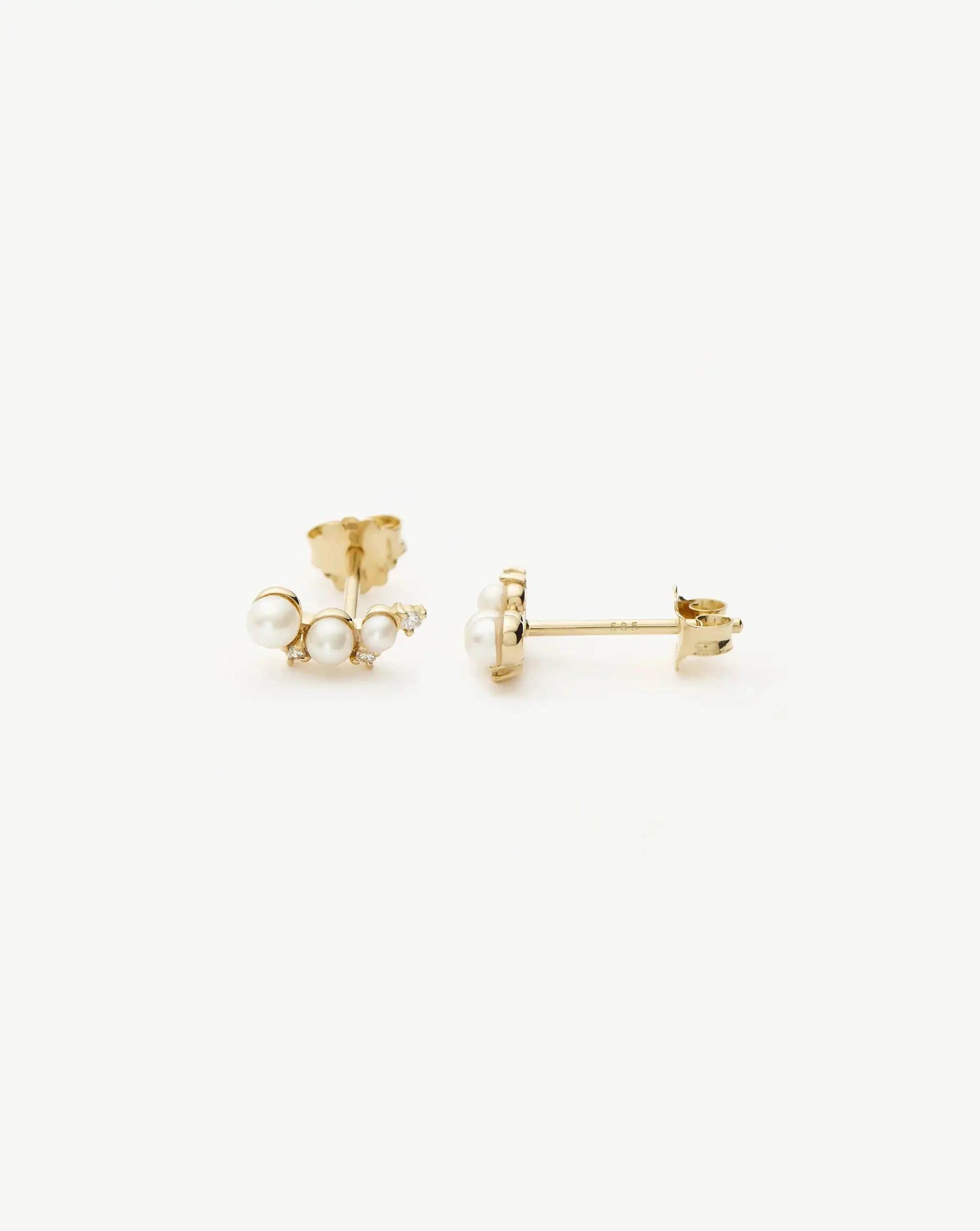 Solid Gold Diamond & Pearl Mini Climber Stud Earrings | 14k Solid Gold/Pearl - Image 4
