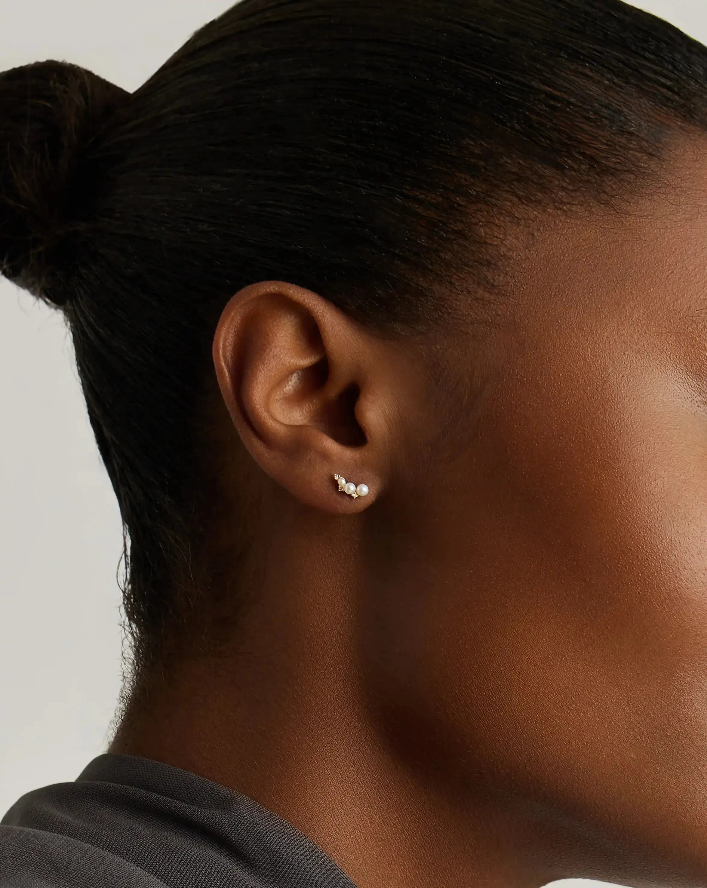 Solid Gold Diamond & Pearl Mini Climber Stud Earrings | 14k Solid Gold/Pearl - Image 5