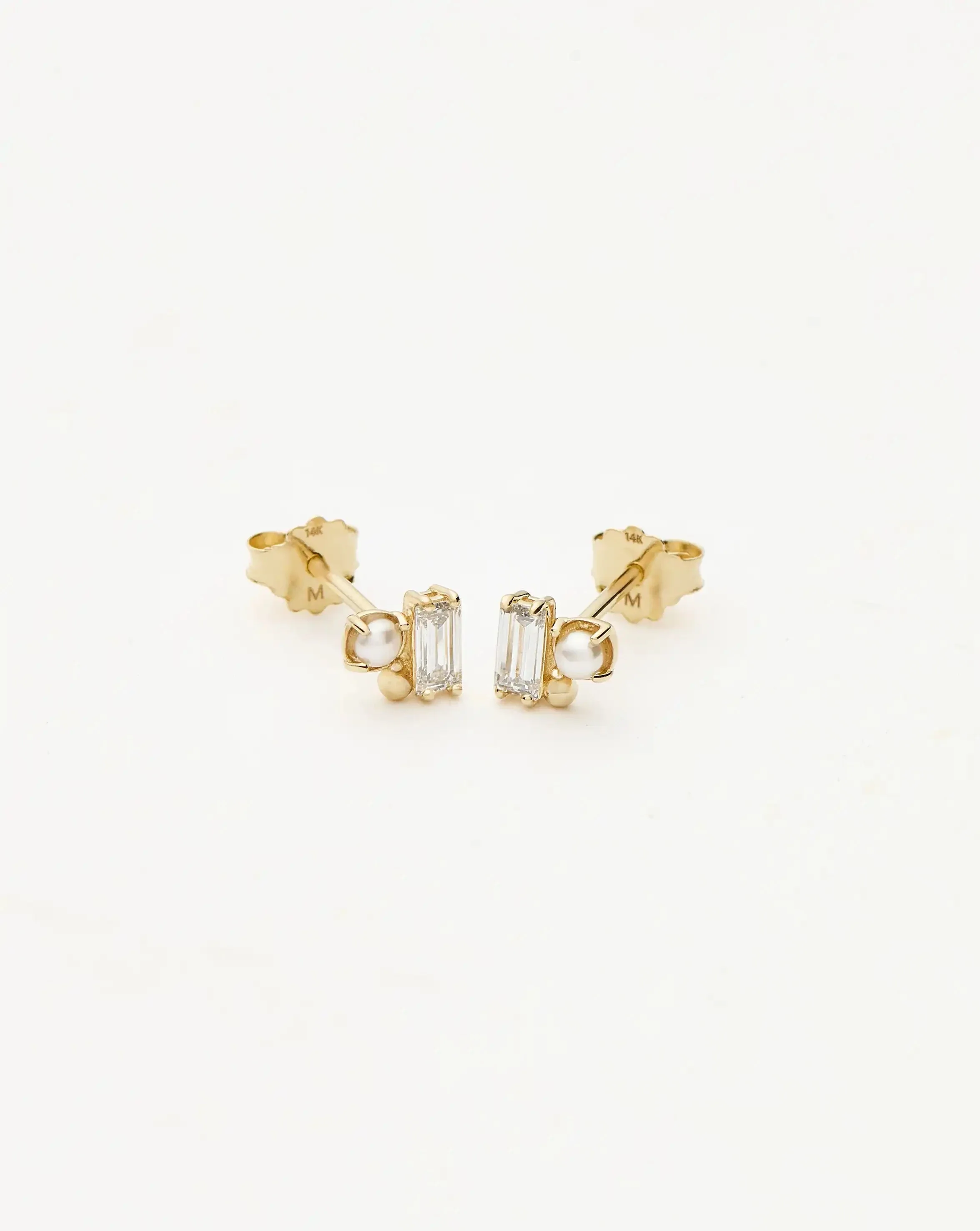 Solid Gold Diamond Pearl Stud Earrings | 14k Solid Gold/Pearl - Image 5