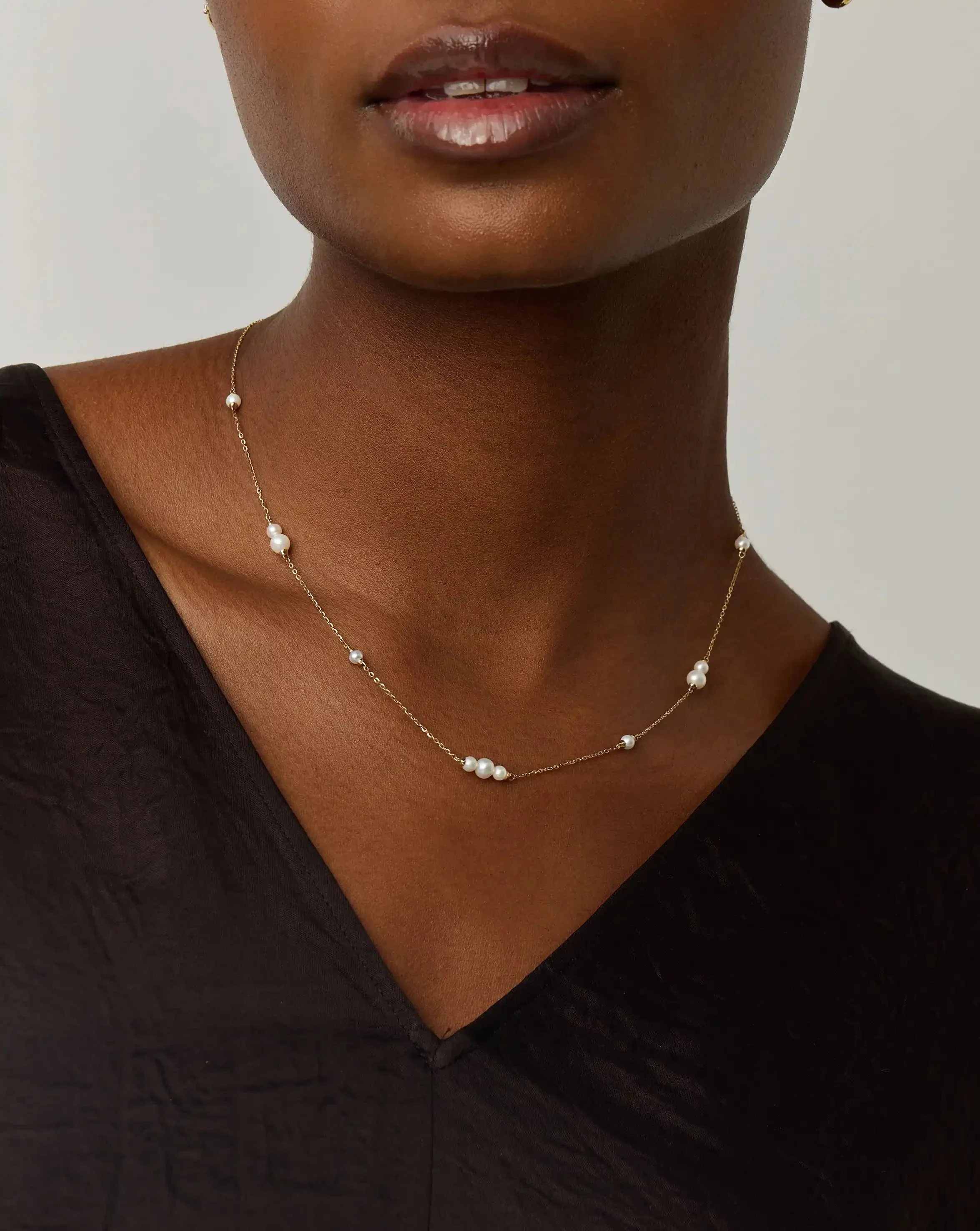 Solid Gold Pearl Chain Necklace | 14k Solid Gold/Pearl - Image 2