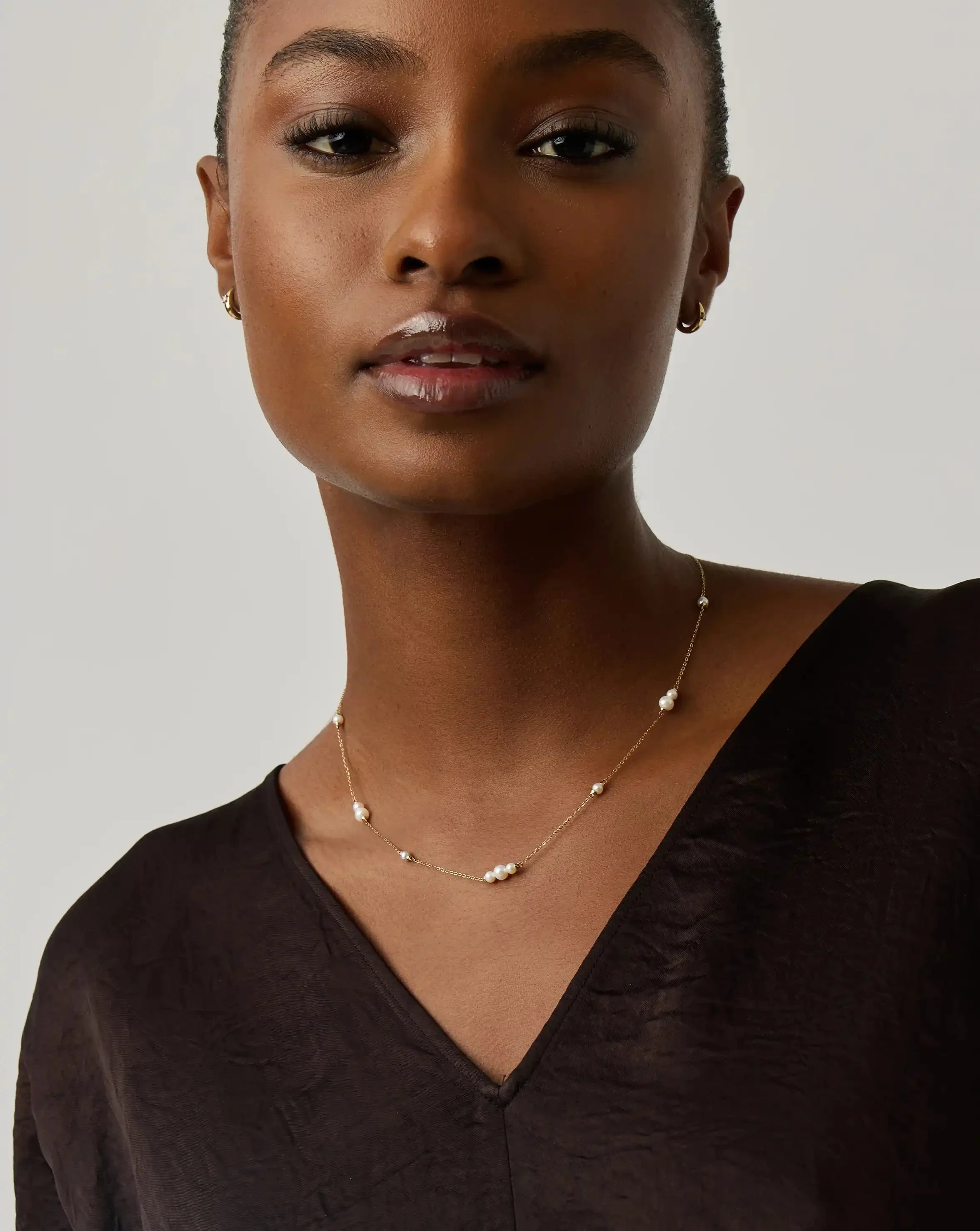 Solid Gold Pearl Chain Necklace | 14k Solid Gold/Pearl - Image 3