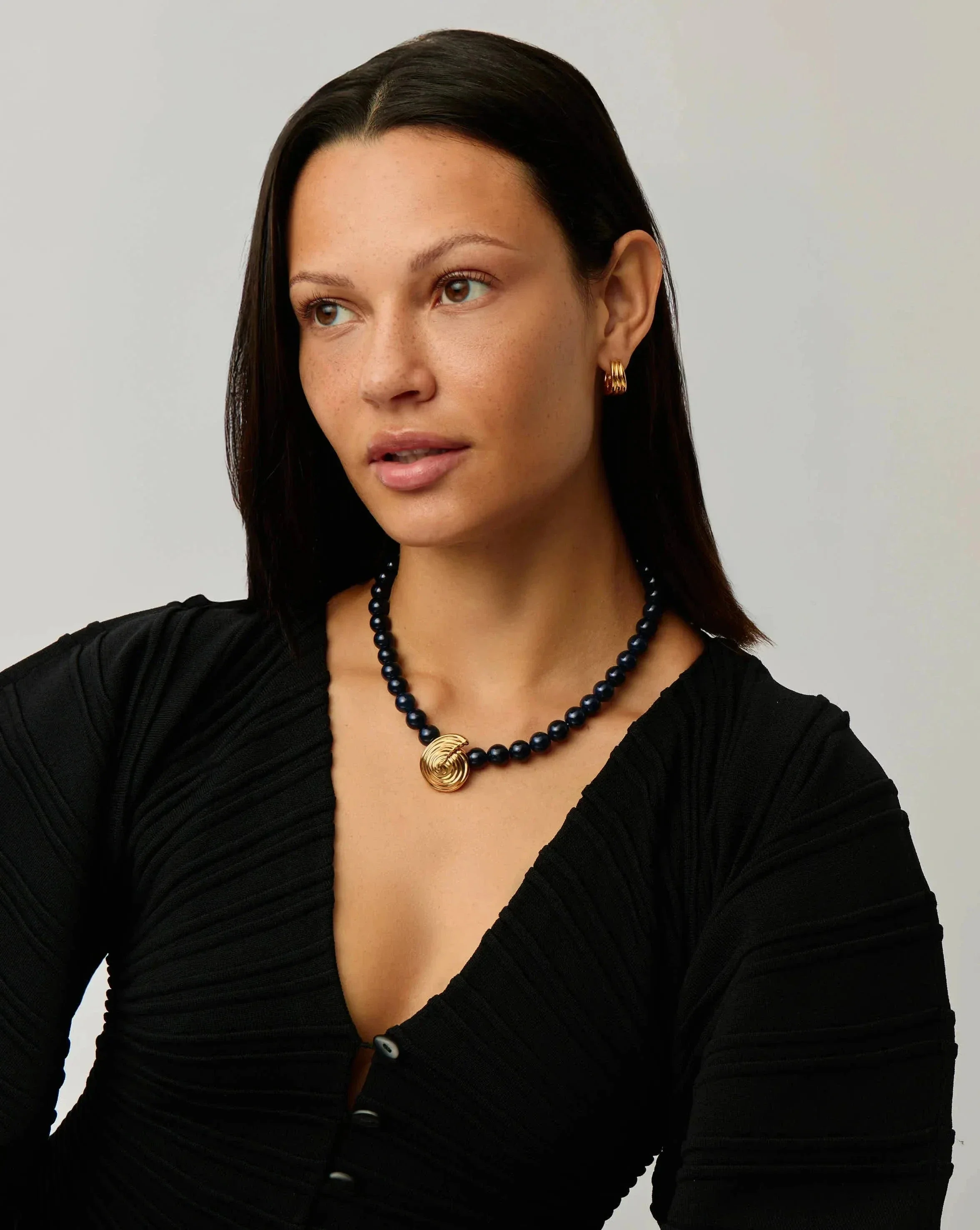 Spiral Gemstone Beaded Pendant Necklace | 18k Gold Plated/Dark Blue Crystal Quartz - Image 3