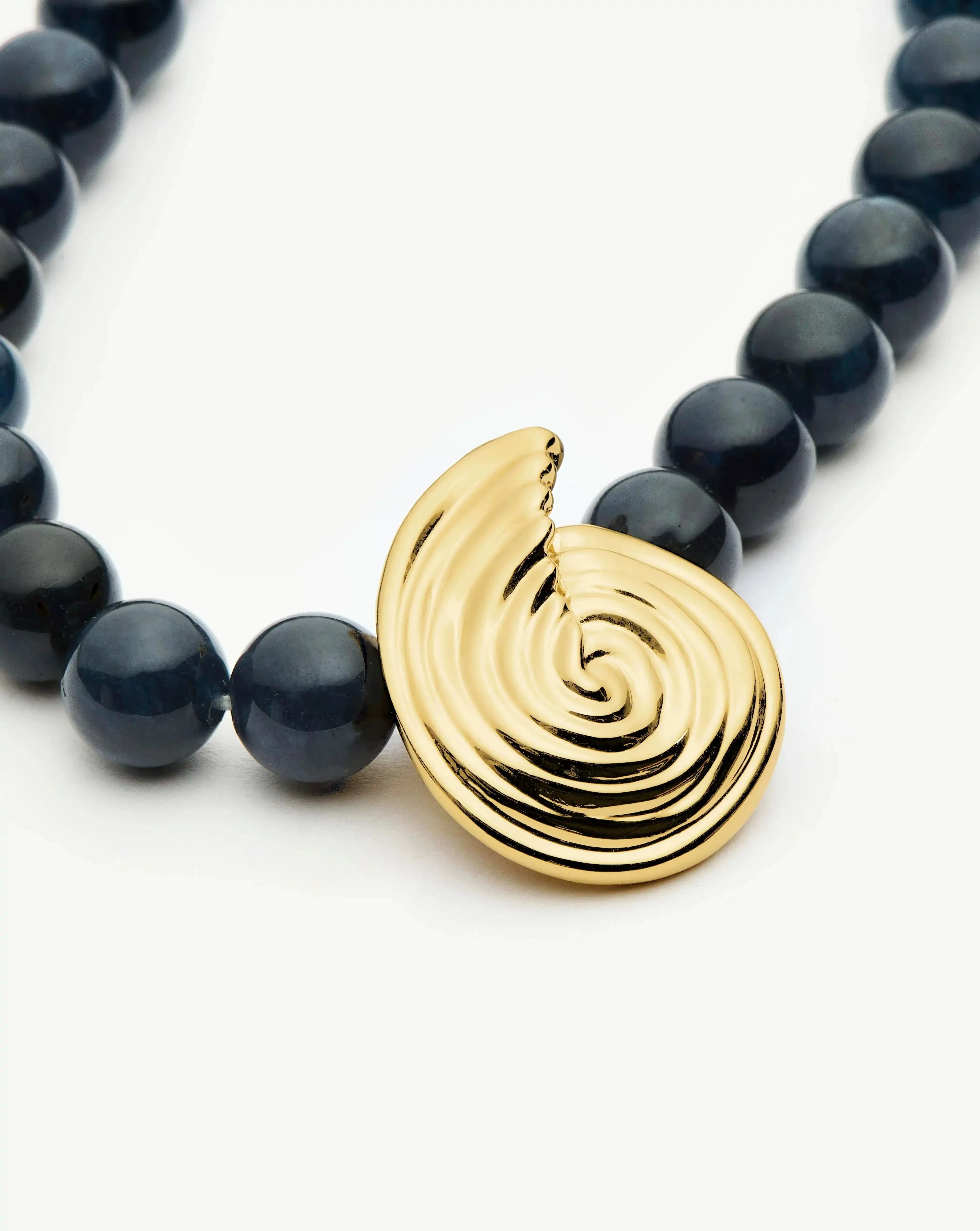 Spiral Gemstone Beaded Pendant Necklace | 18k Gold Plated/Dark Blue Crystal Quartz - Image 4