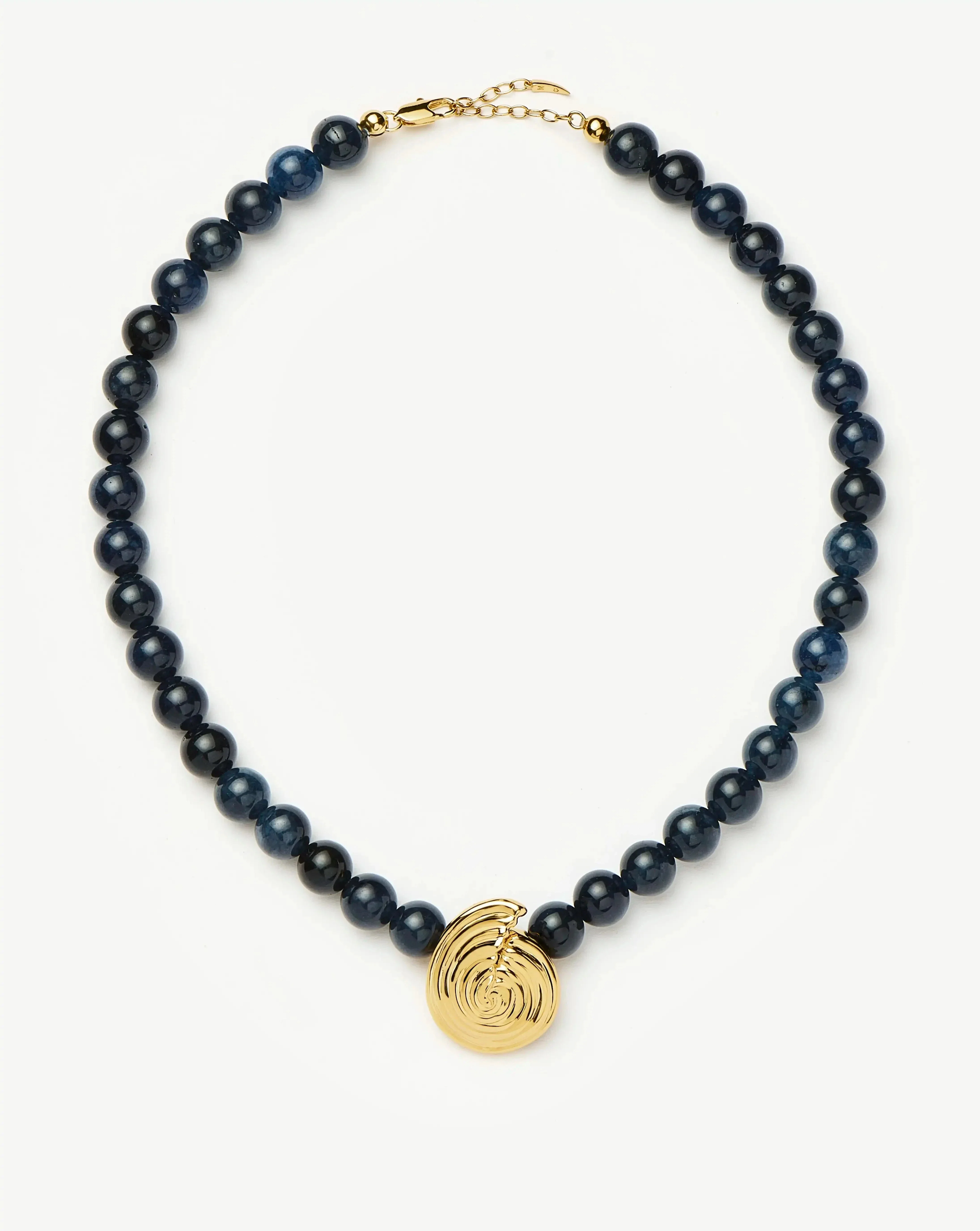 Spiral Gemstone Beaded Pendant Necklace | 18k Gold Plated/Dark Blue Crystal Quartz - Image 5