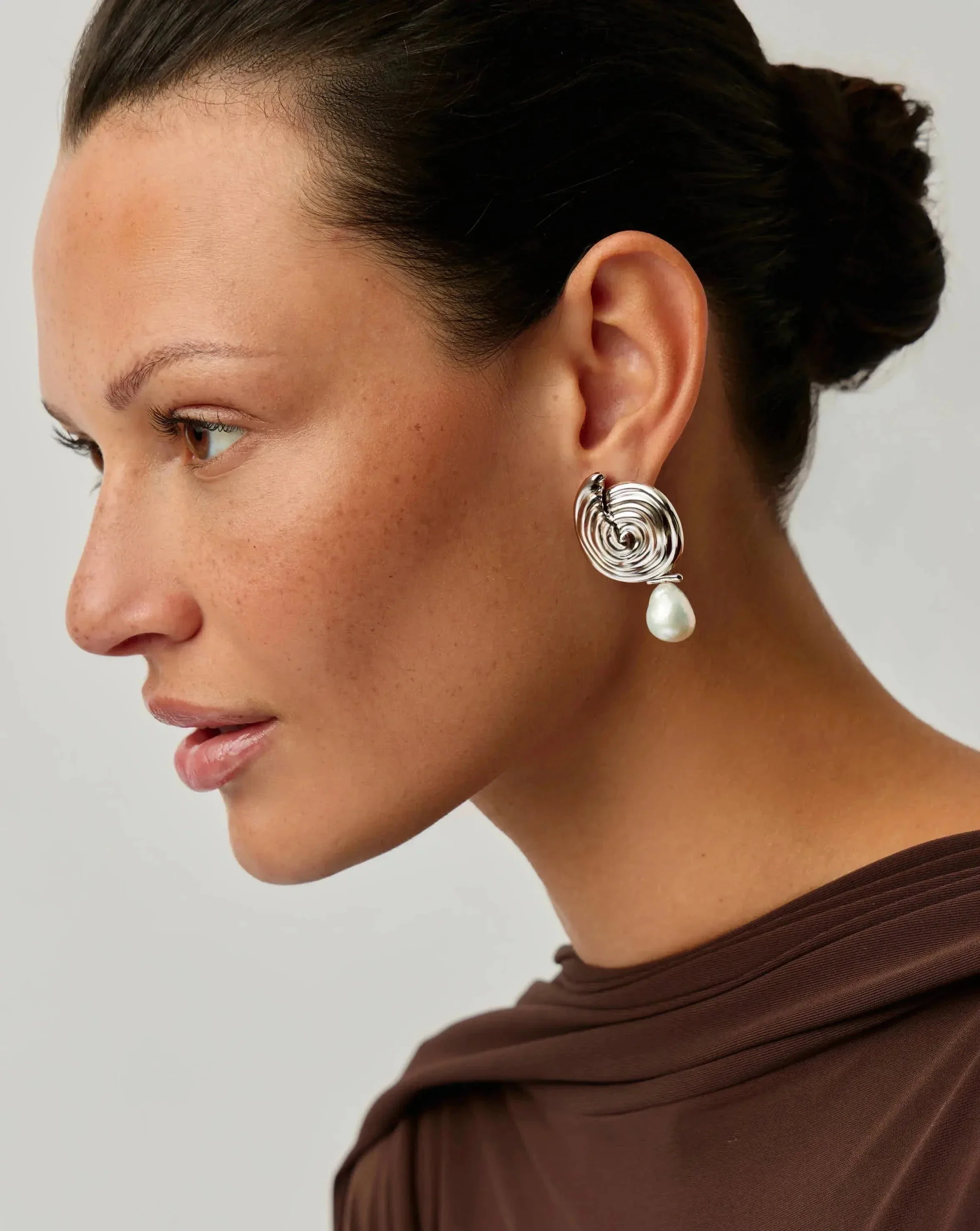 Spiral Detachable Pearl Drop Earrings | Silver Plated - Image 2