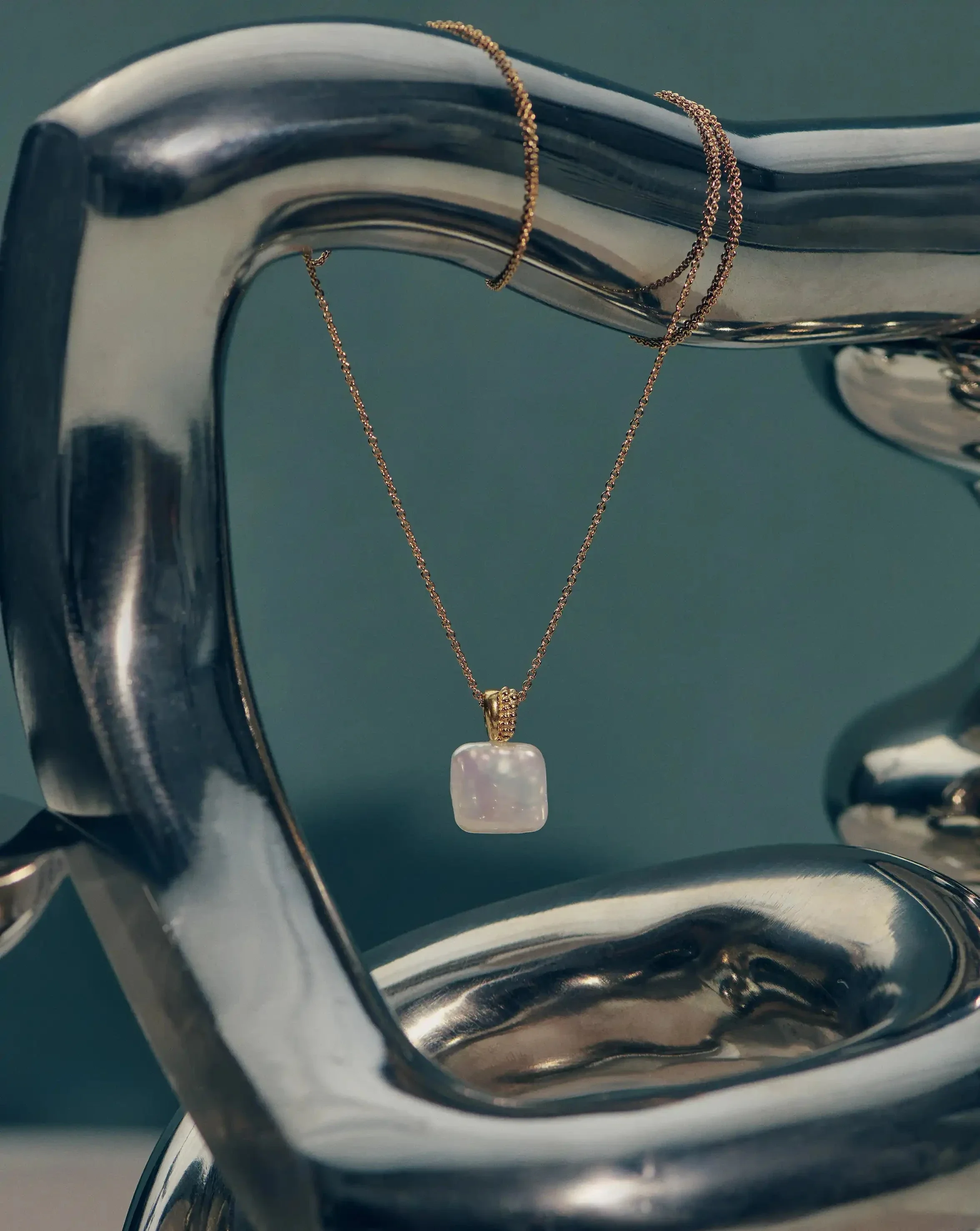 Square Pearl Baya Pendant Necklace | 18k Gold Vermeil/Pearl - Image 6