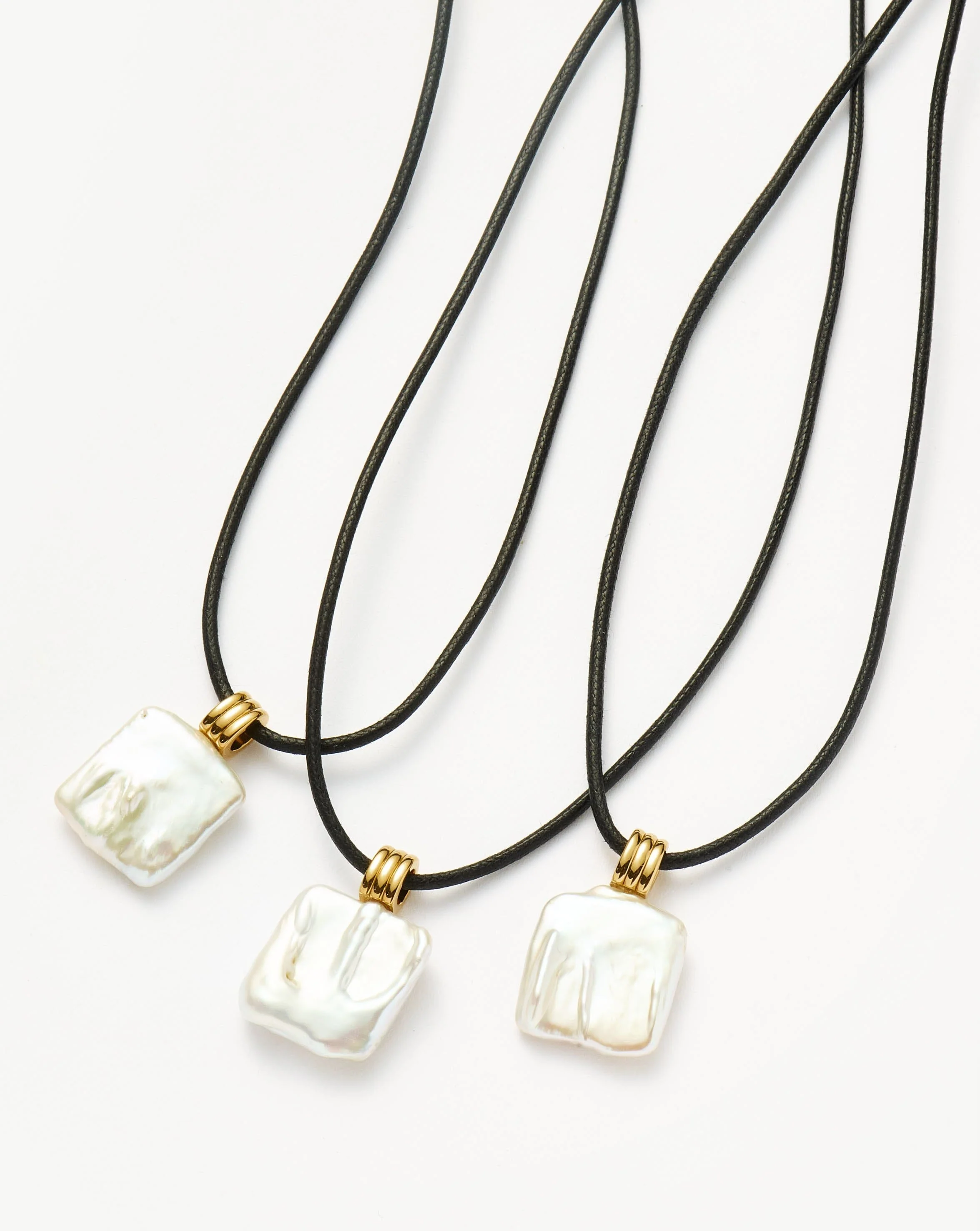 Square Pearl Pendant Cord Necklace | 18k Gold Plated Vermeil/Pearl - Image 5