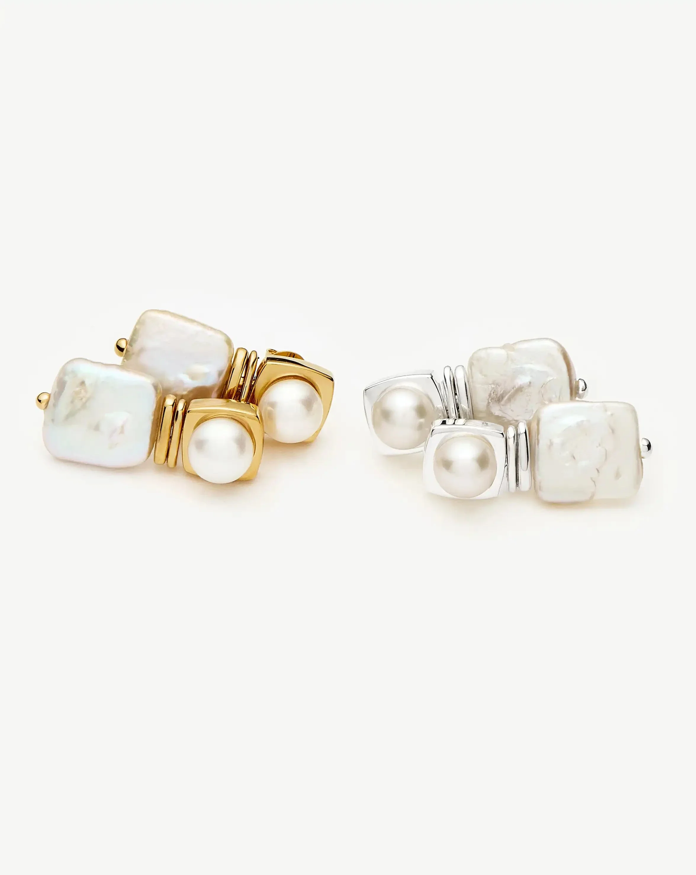 Square Pearl Small Stud Earrings | 18k Gold Plated - Image 4